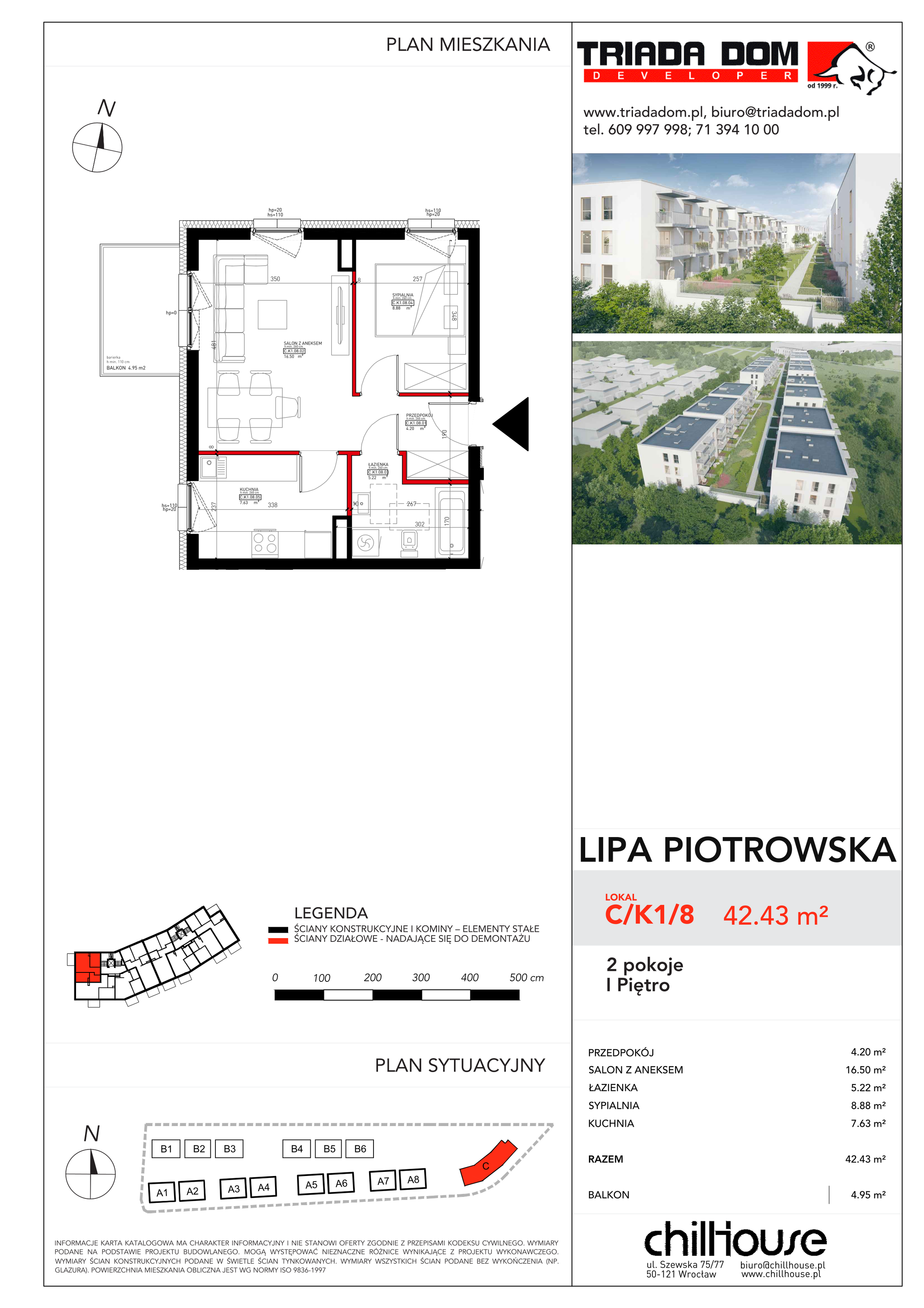 Mieszkanie 42,43 m², piętro 1, oferta nr C/K1/8, Lipa Piotrowska C, Wrocław, Lipa Piotrowska, ul. Lawendowa / Melisowa-idx