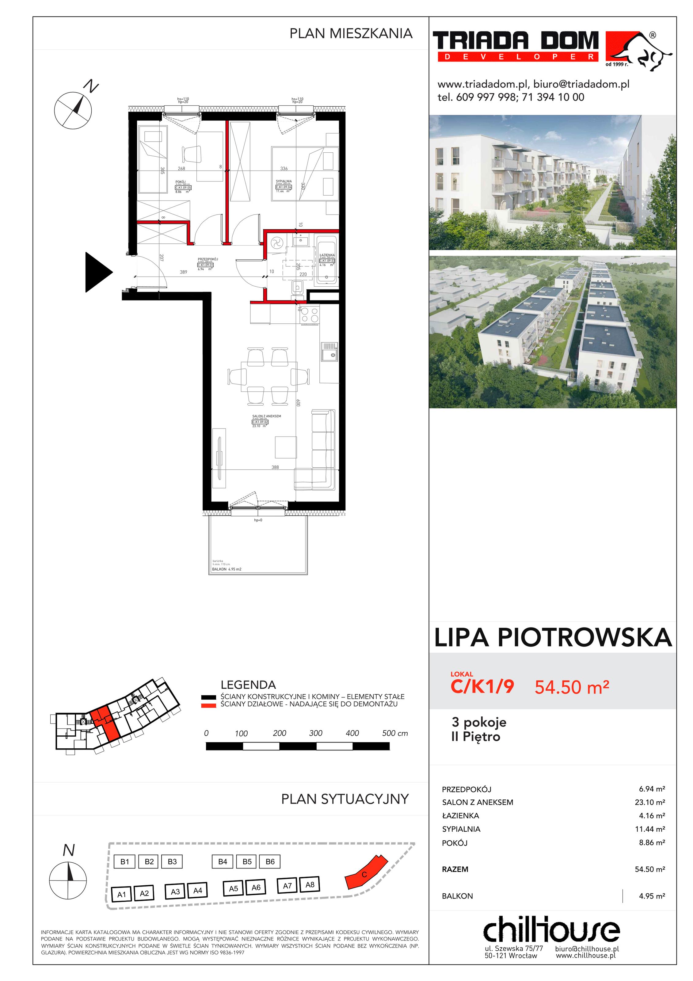 Mieszkanie 54,50 m², piętro 2, oferta nr C/K1/9, Lipa Piotrowska C, Wrocław, Lipa Piotrowska, ul. Lawendowa / Melisowa-idx