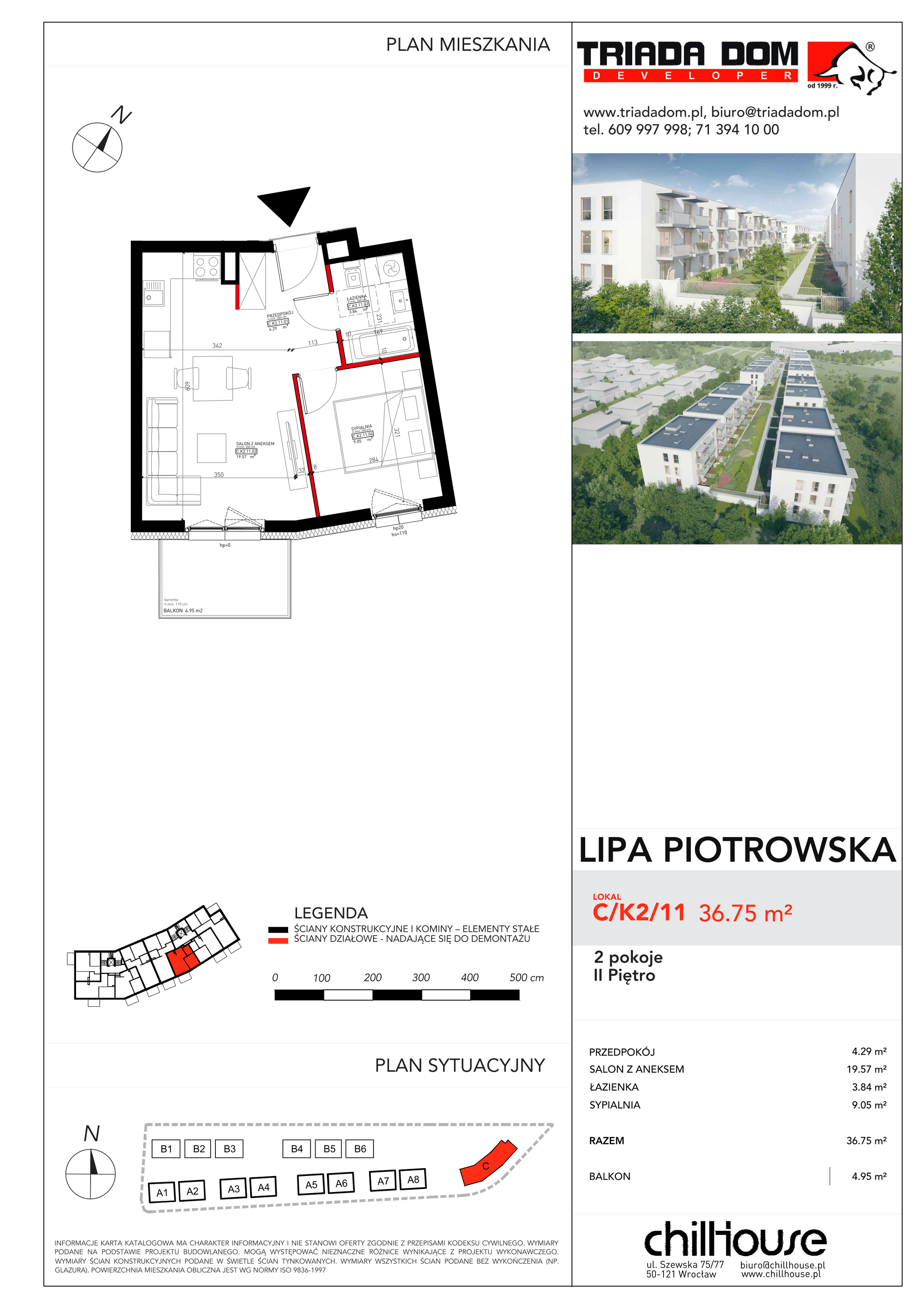 Mieszkanie 36,75 m², piętro 2, oferta nr C/K2/11, Lipa Piotrowska C, Wrocław, Lipa Piotrowska, ul. Lawendowa / Melisowa-idx