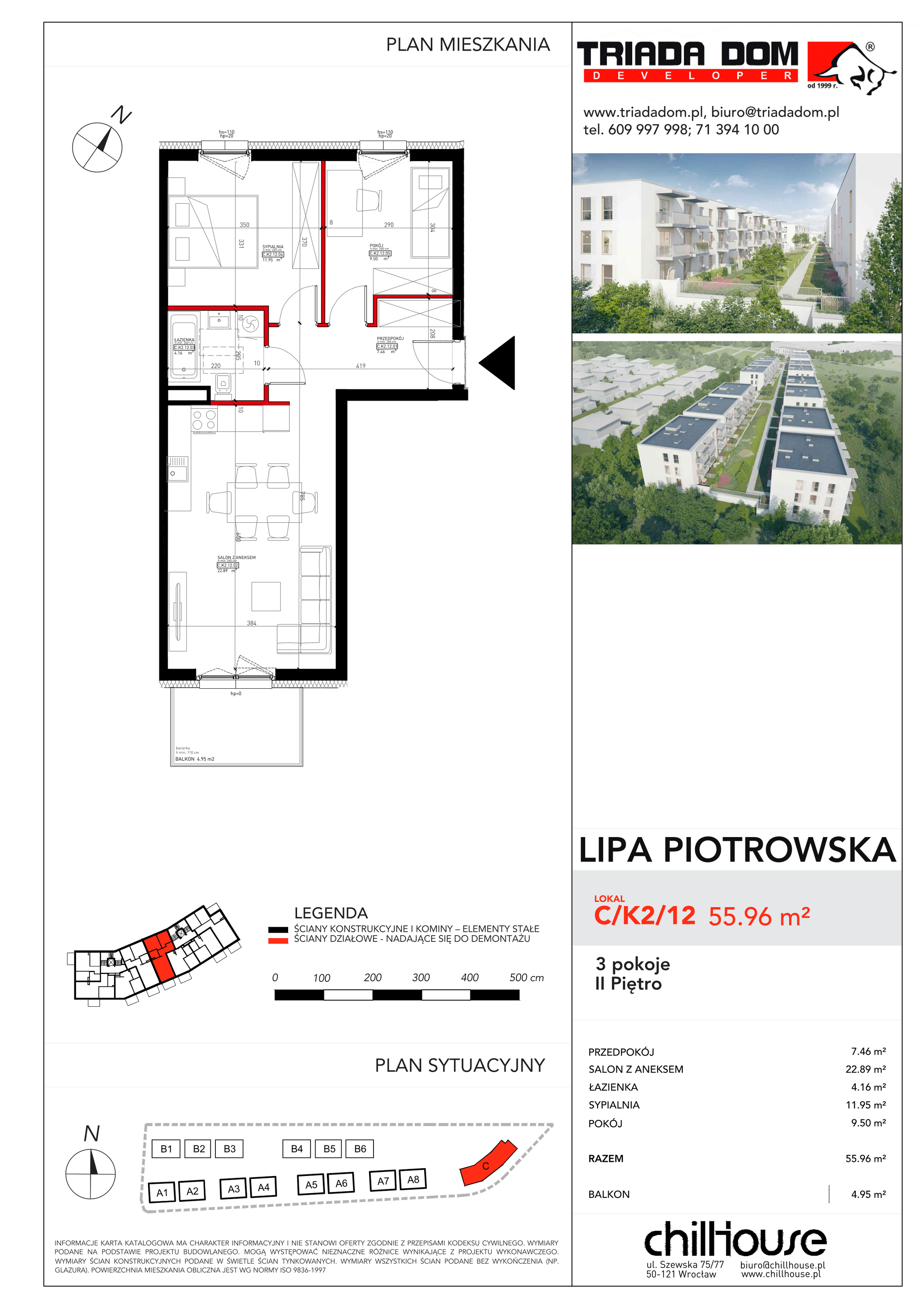 Mieszkanie 55,96 m², piętro 2, oferta nr C/K2/12, Lipa Piotrowska C, Wrocław, Lipa Piotrowska, ul. Lawendowa / Melisowa-idx