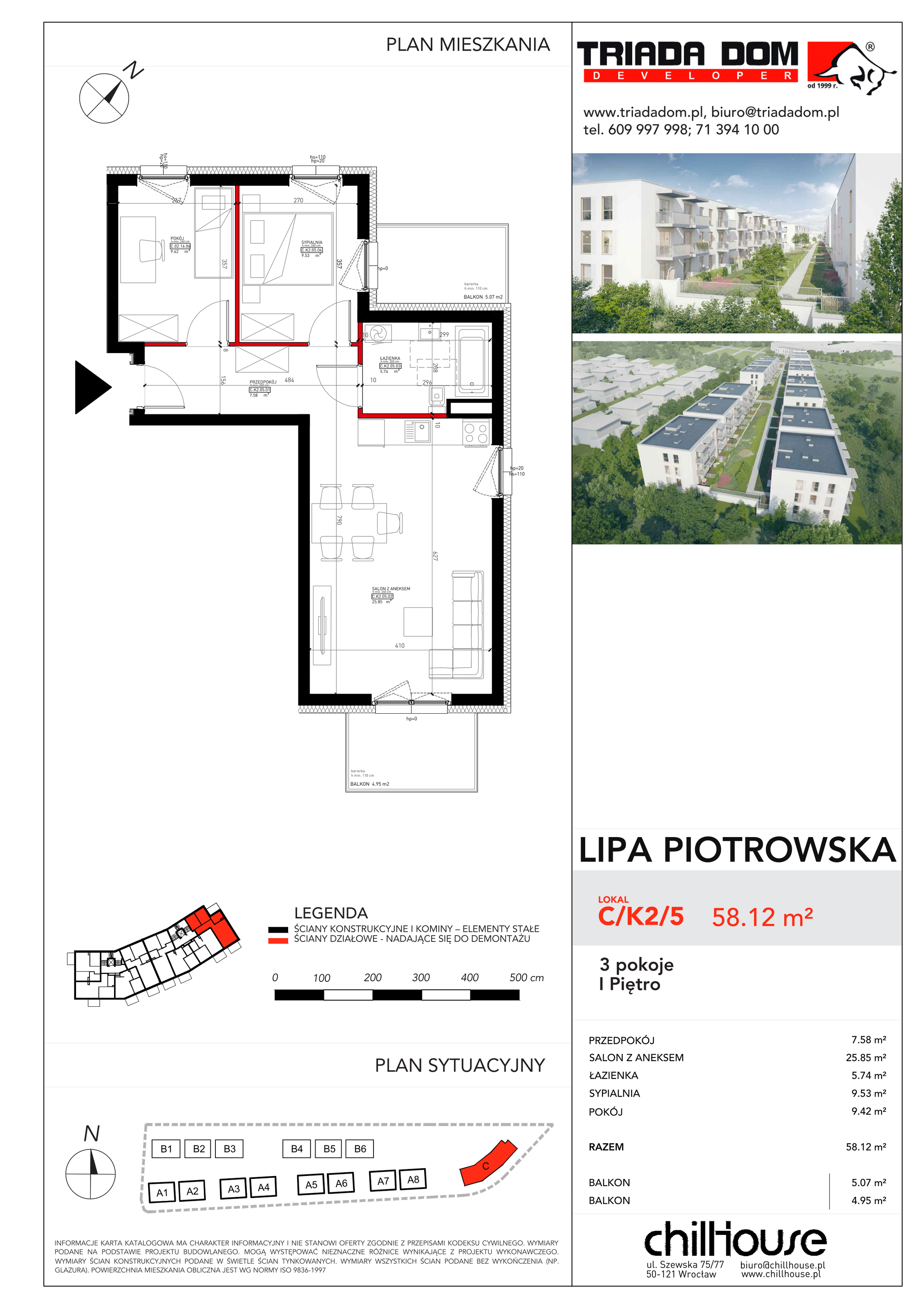 Mieszkanie 58,12 m², piętro 1, oferta nr C/K2/5, Lipa Piotrowska C, Wrocław, Lipa Piotrowska, ul. Lawendowa / Melisowa-idx