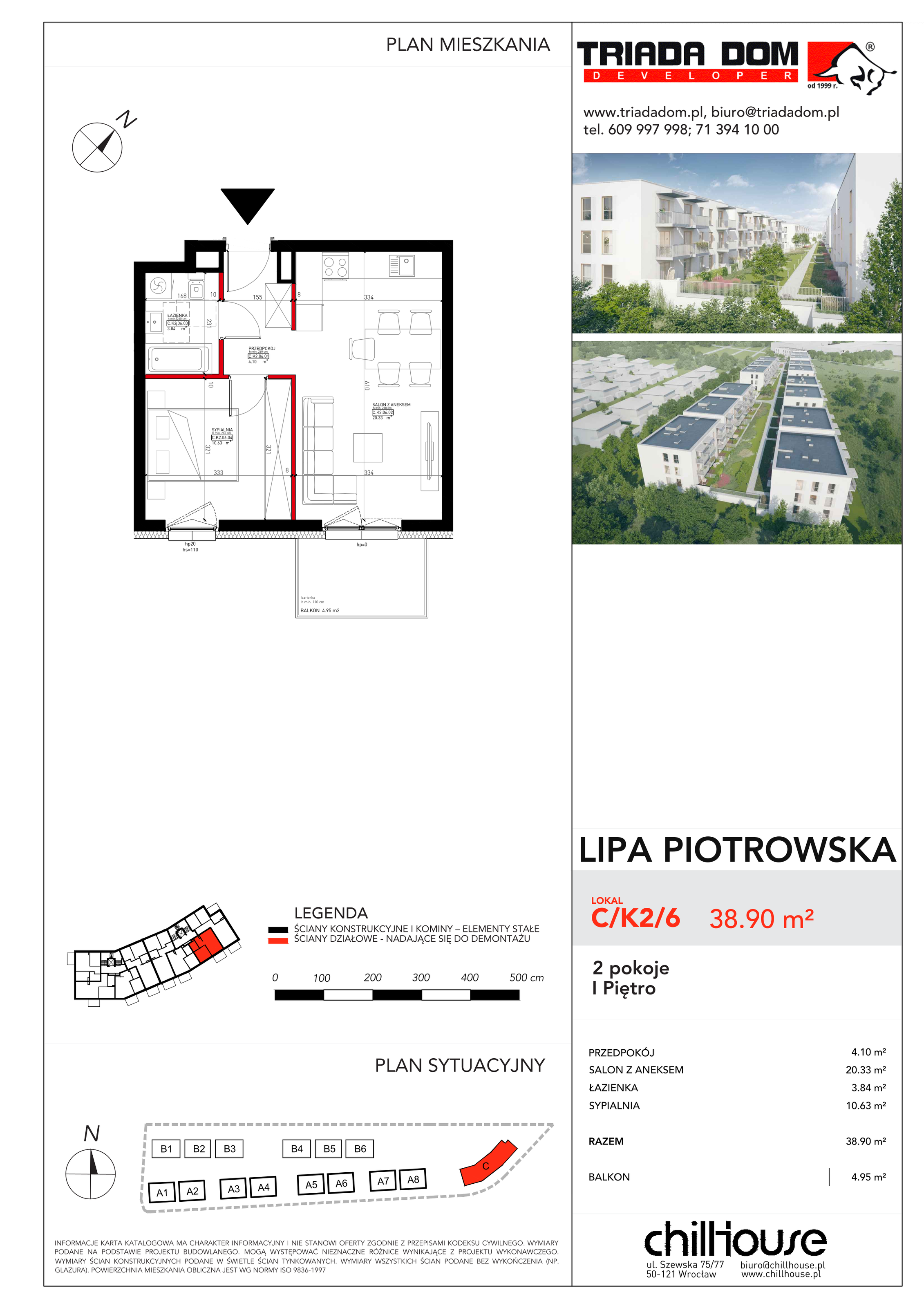 Mieszkanie 38,90 m², piętro 1, oferta nr C/K2/6, Lipa Piotrowska C, Wrocław, Lipa Piotrowska, ul. Lawendowa / Melisowa-idx