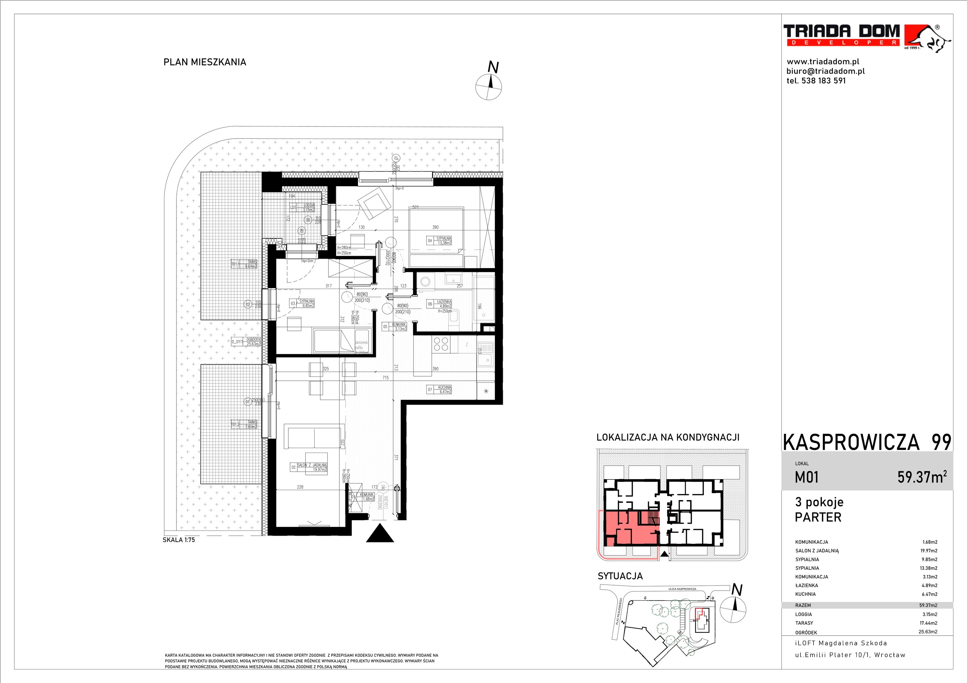 Apartament 59,37 m², parter, oferta nr M01, Apartamenty Kasprowicza Premium, Wrocław, Psie Pole-Zawidawie, Karłowice, al. Jana Kasprowicza 99-idx