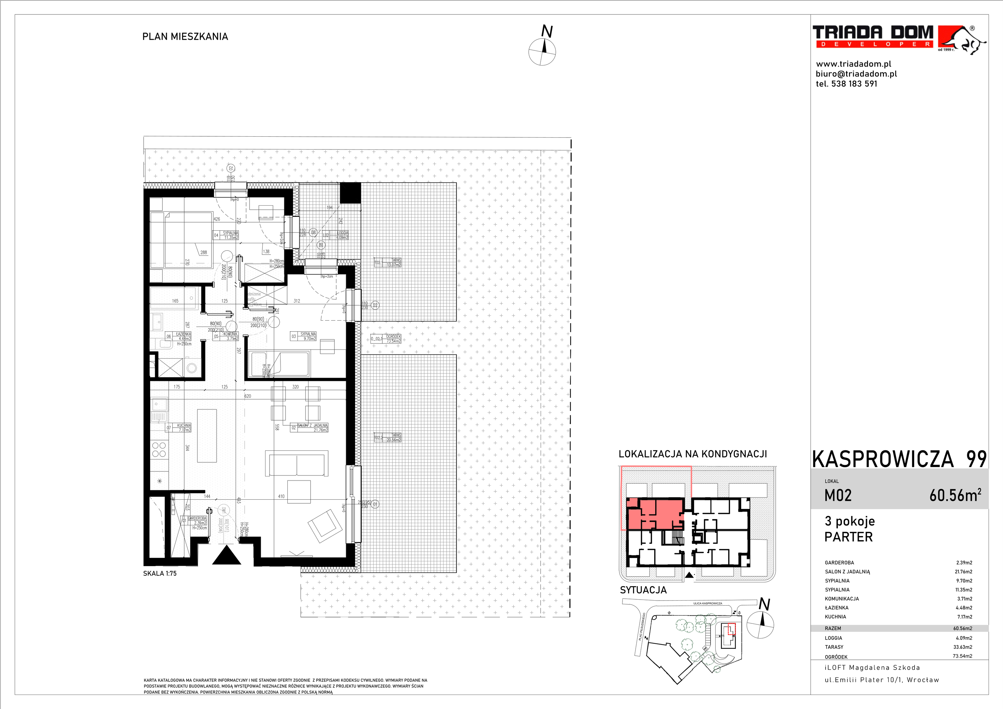 Apartament 60,56 m², parter, oferta nr M02, Apartamenty Kasprowicza Premium, Wrocław, Psie Pole-Zawidawie, Karłowice, al. Jana Kasprowicza 99-idx