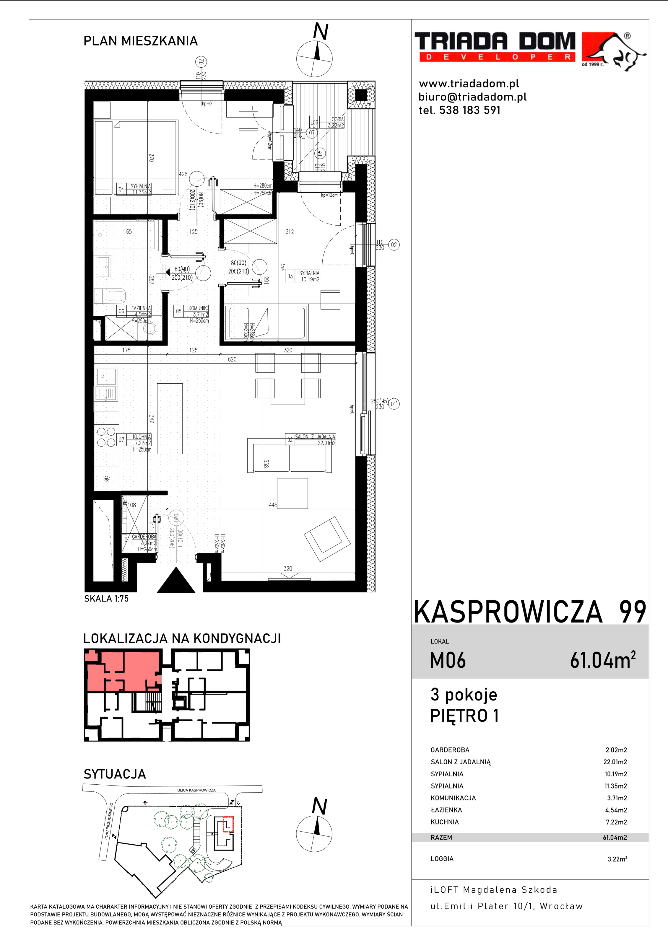 Apartament 61,04 m², piętro 1, oferta nr M06, Apartamenty Kasprowicza Premium, Wrocław, Psie Pole-Zawidawie, Karłowice, al. Jana Kasprowicza 99-idx