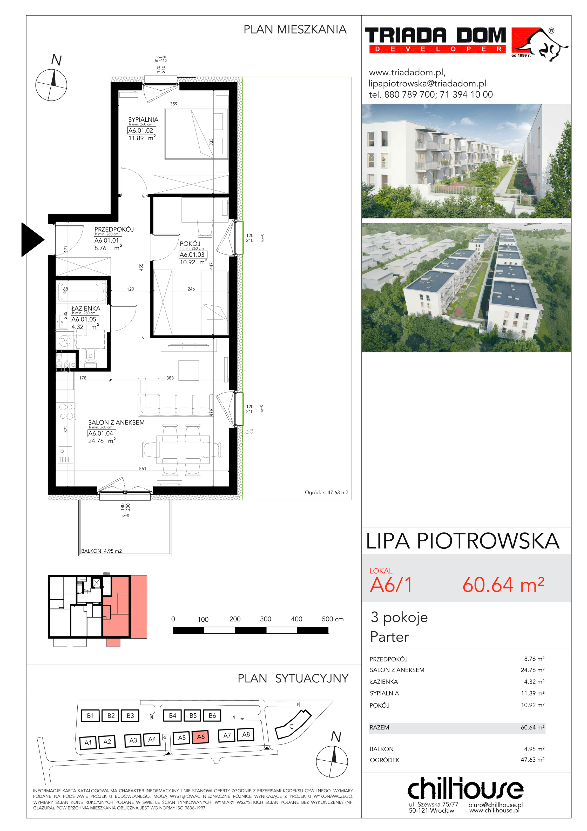 Mieszkanie 60,64 m², parter, oferta nr A61, Lipa Piotrowska, Wrocław, Lipa Piotrowska, ul. Lawendowa / Melisowa-idx