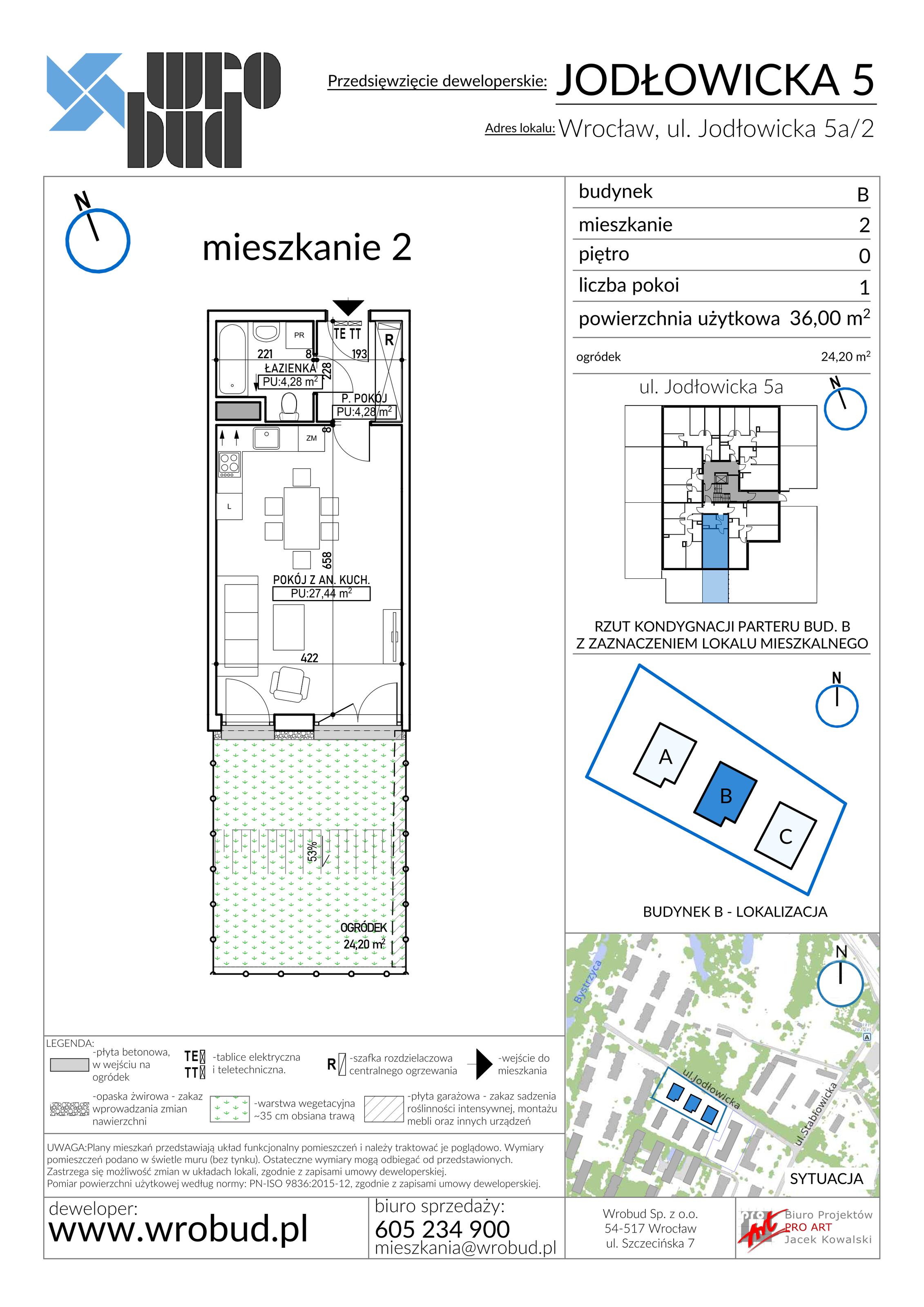 Mieszkanie 36,00 m², parter, oferta nr B2, Jodłowicka 5, Wrocław, Maślice, Stabłowice, ul. Jodłowicka 5-idx