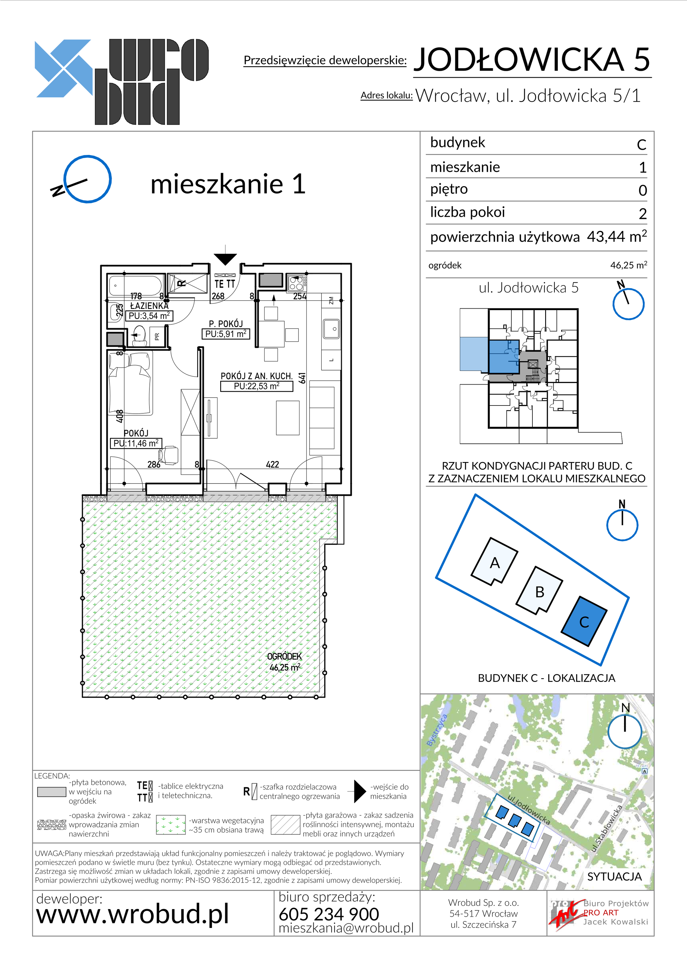 Mieszkanie 43,44 m², parter, oferta nr C1, Jodłowicka 5, Wrocław, Maślice, Stabłowice, ul. Jodłowicka 5-idx