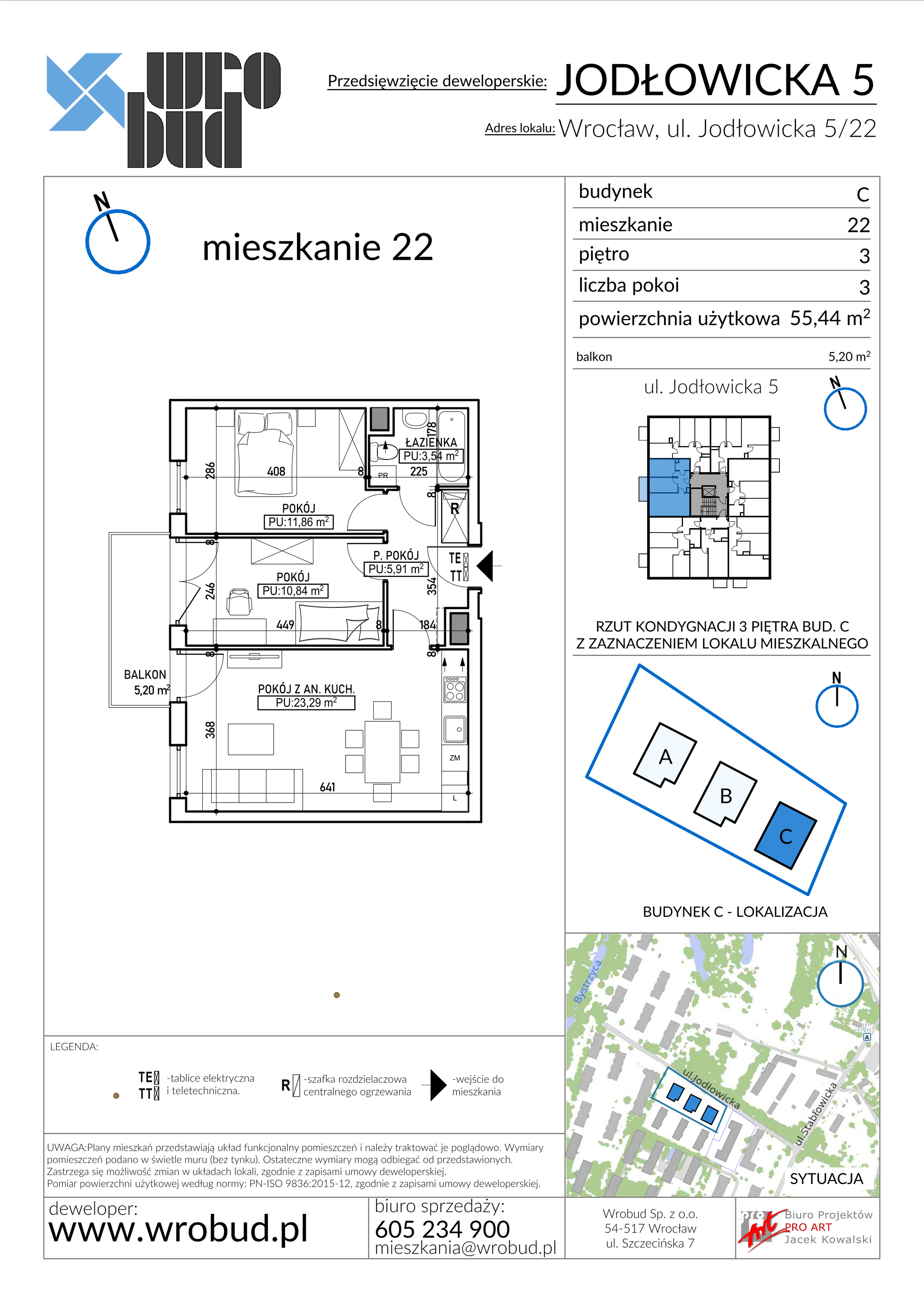 Mieszkanie 55,44 m², piętro 3, oferta nr C22, Jodłowicka 5, Wrocław, Maślice, Stabłowice, ul. Jodłowicka 5-idx