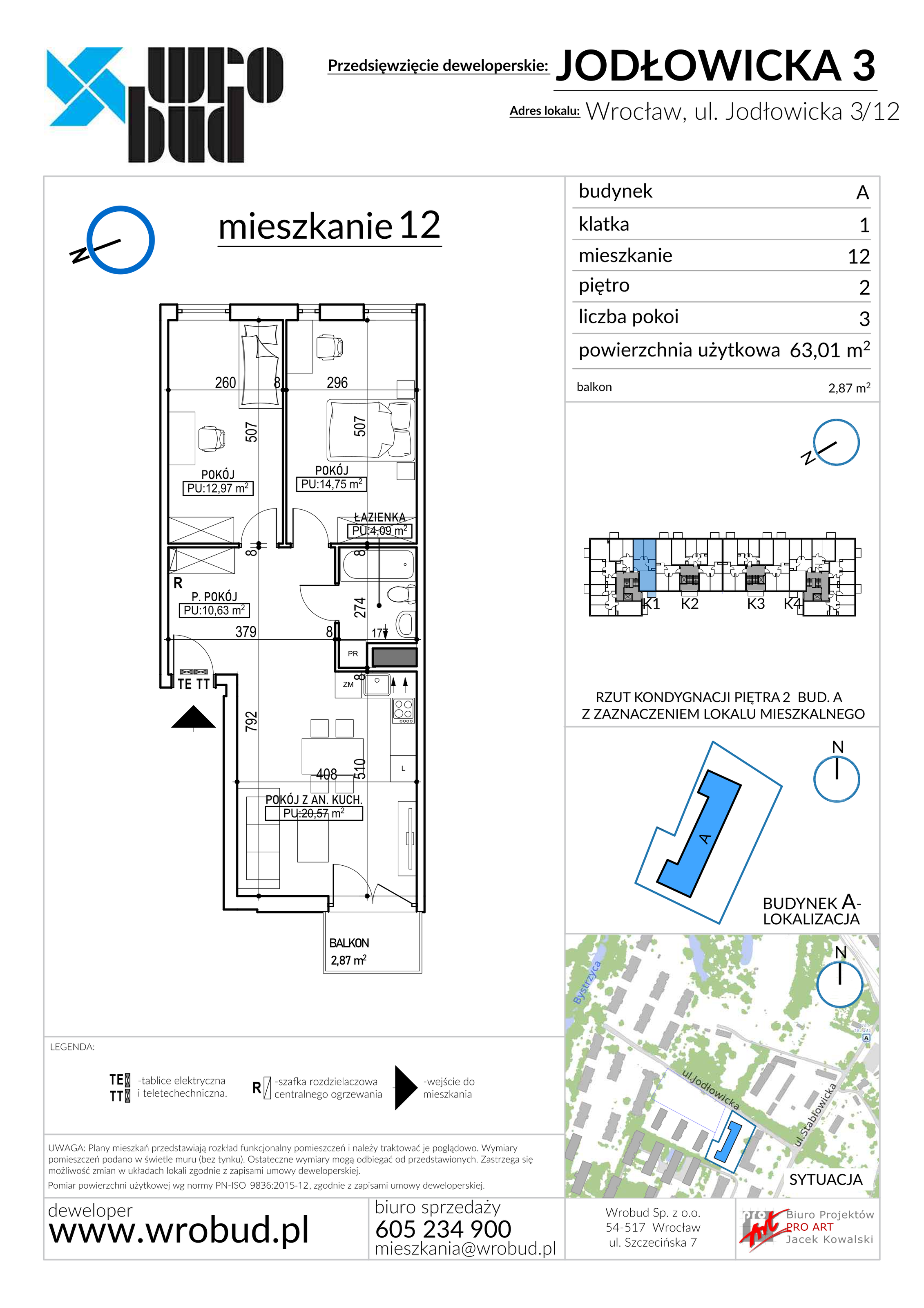 Mieszkanie 63,00 m², piętro 2, oferta nr 12, Jodłowicka 3, Wrocław, Leśnica, Stabłowice, ul. Jodłowicka 3-idx