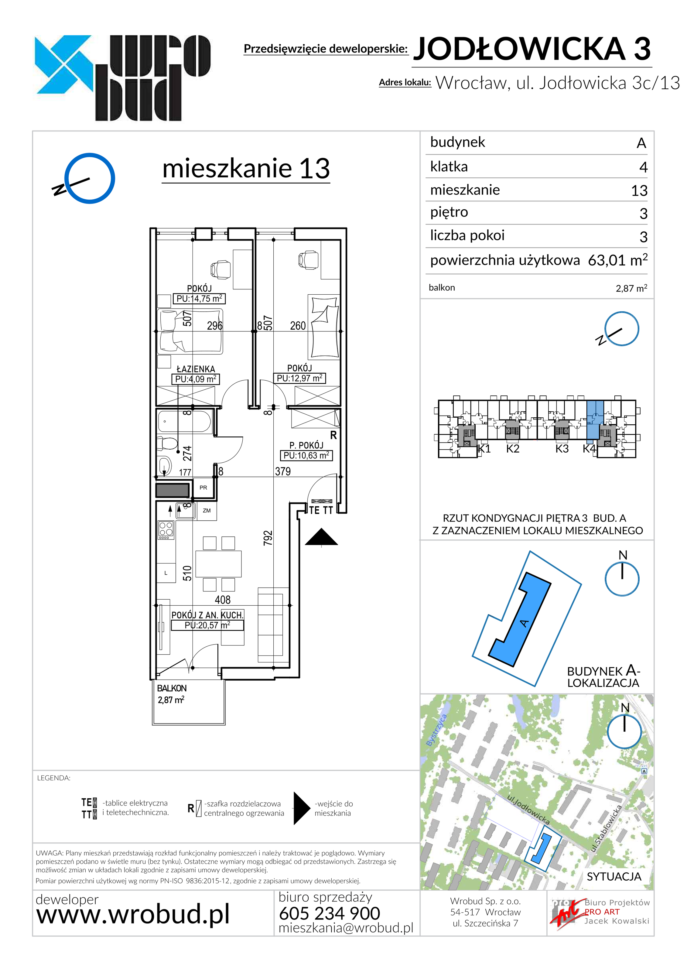 Mieszkanie 63,03 m², piętro 3, oferta nr 13, Jodłowicka 3, Wrocław, Leśnica, Stabłowice, ul. Jodłowicka 3-idx