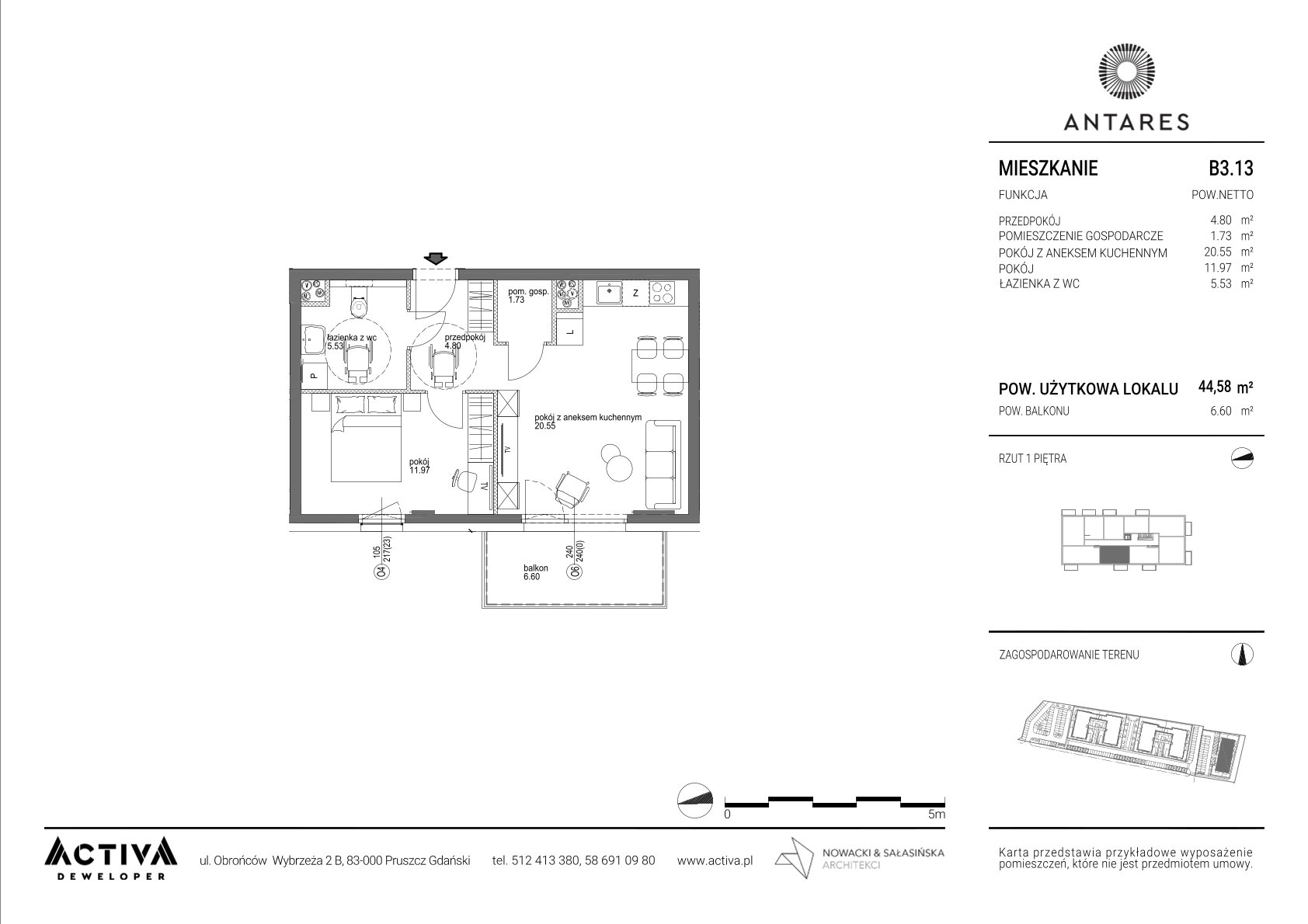 Mieszkanie 44,58 m², piętro 1, oferta nr B3.13, Antares B3, Pruszcz Gdański, ul. Lilli Wenedy-idx