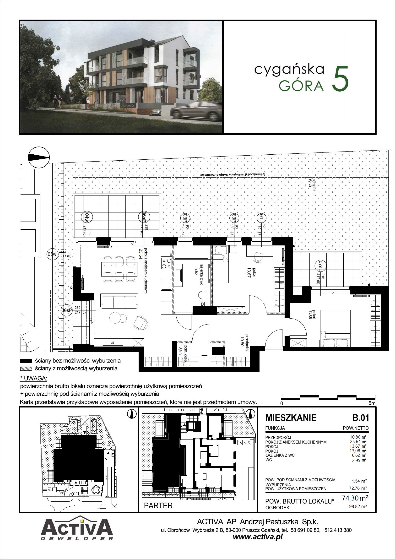 Mieszkanie 74,30 m², parter, oferta nr B.01, Cygańska Góra 5, Gdańsk, Suchanino, ul. Cygańska Góra 5-idx