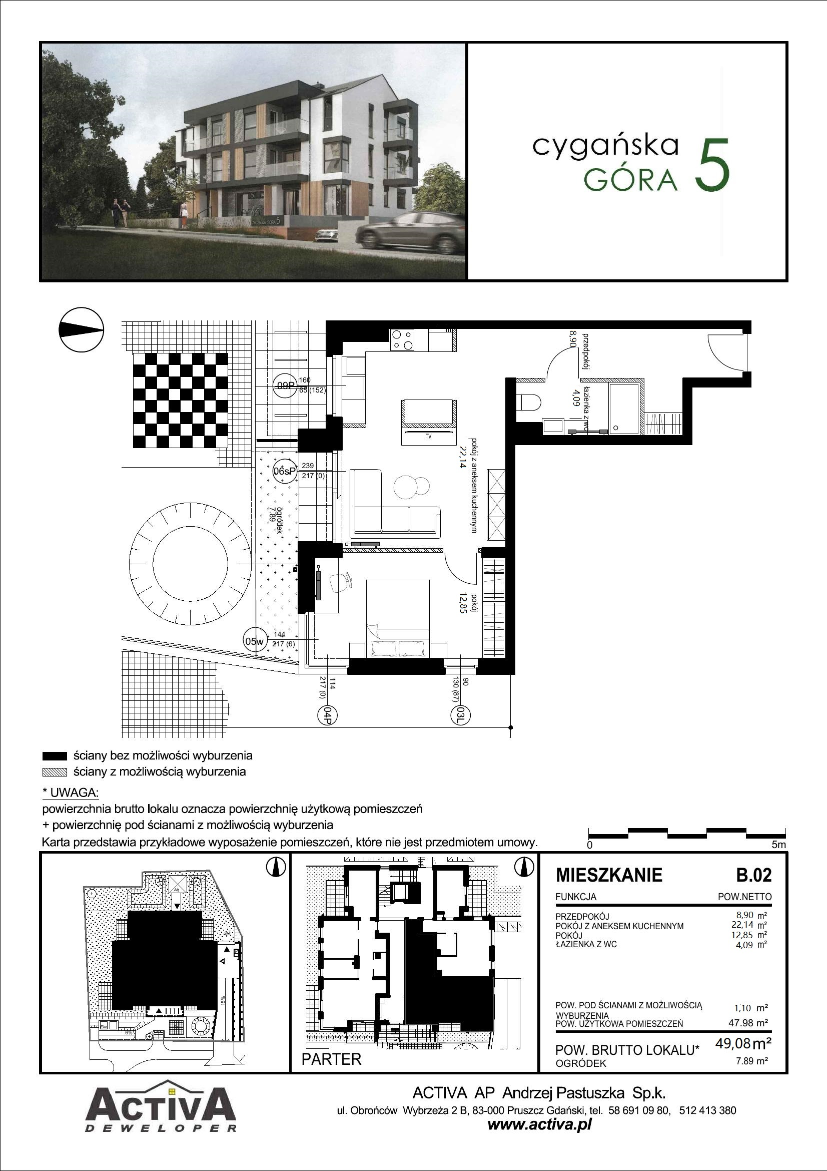 Mieszkanie 49,08 m², parter, oferta nr B.02, Cygańska Góra 5, Gdańsk, Suchanino, ul. Cygańska Góra 5-idx