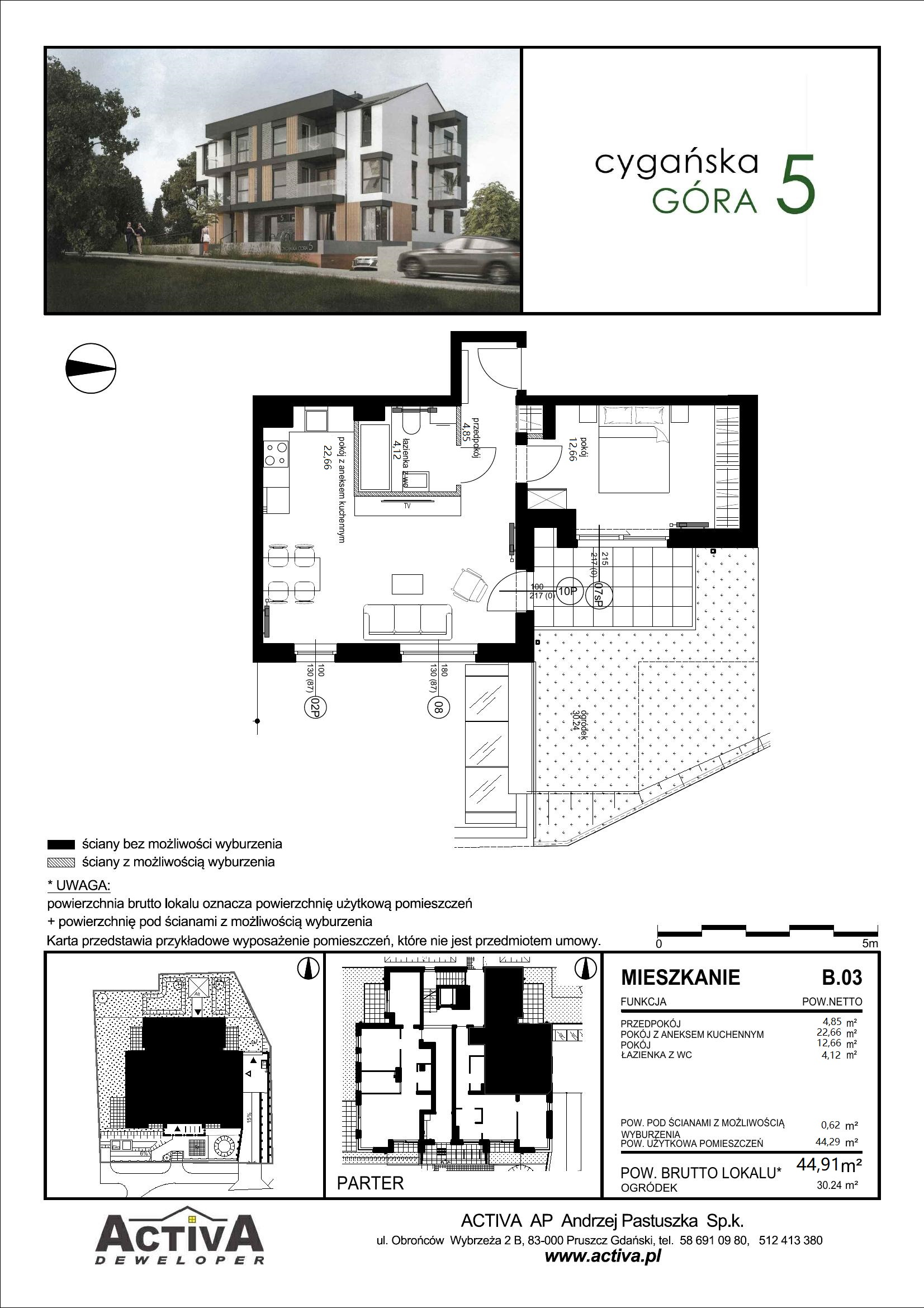 Mieszkanie 44,91 m², parter, oferta nr B.03, Cygańska Góra 5, Gdańsk, Suchanino, ul. Cygańska Góra 5-idx