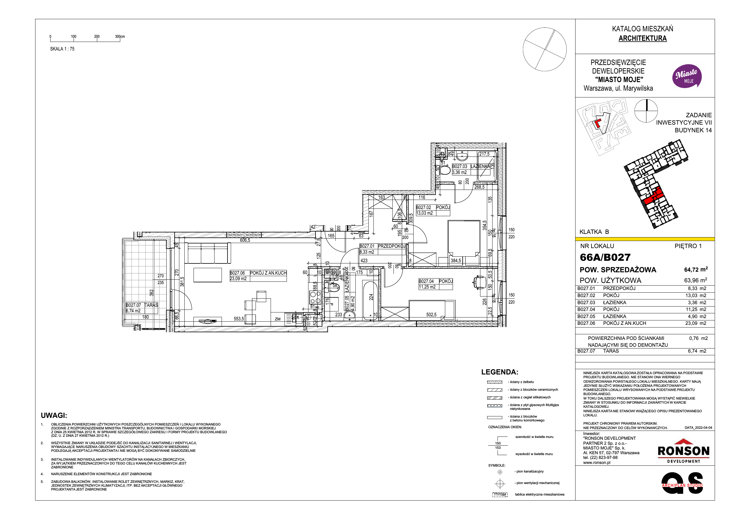 Mieszkanie 64,72 m², piętro 1, oferta nr B14/B027, Miasto Moje, Warszawa, Białołęka, Żerań, ul. Marywilska 62-idx