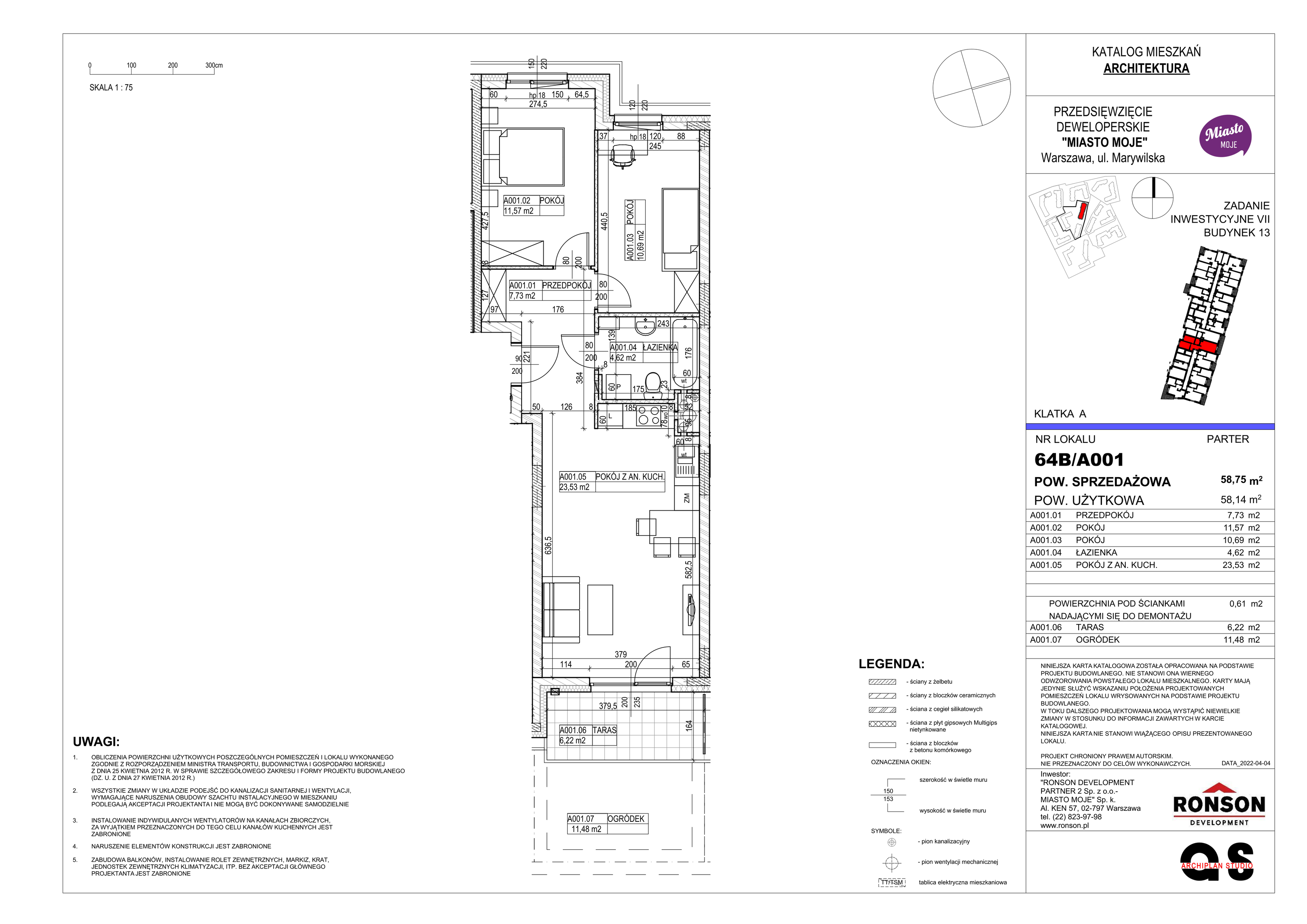 Mieszkanie 58,75 m², parter, oferta nr B13/A001, Miasto Moje, Warszawa, Białołęka, Żerań, ul. Marywilska 62-idx