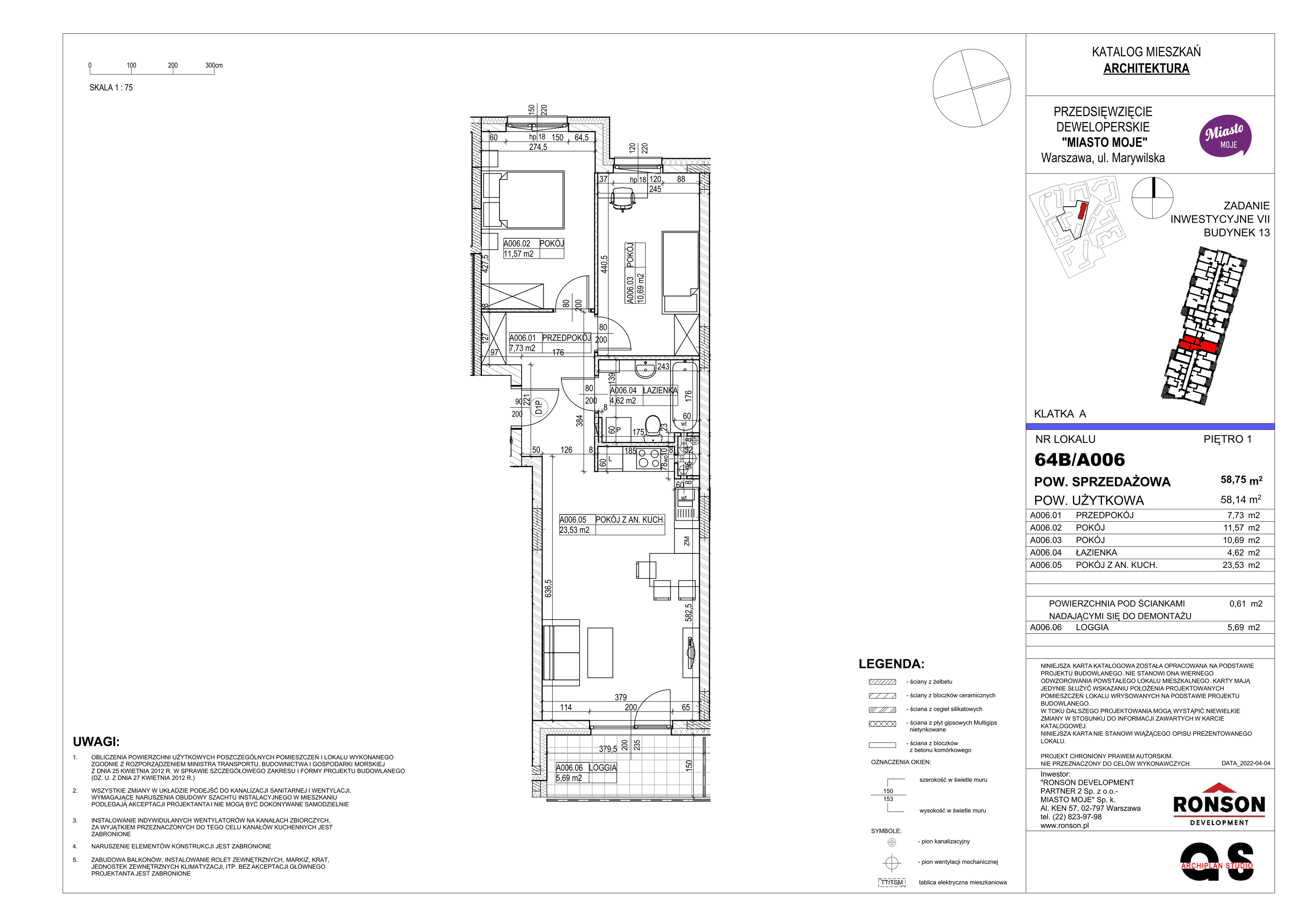 Mieszkanie 58,75 m², piętro 1, oferta nr B13/A006, Miasto Moje, Warszawa, Białołęka, Żerań, ul. Marywilska 62-idx