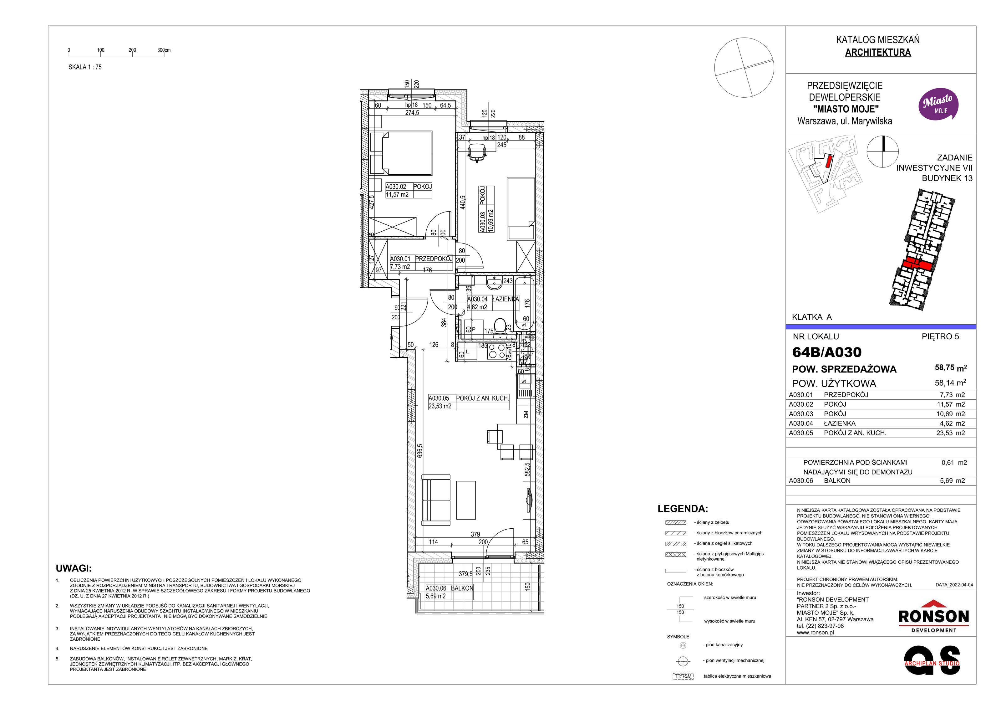 Mieszkanie 58,75 m², piętro 5, oferta nr B13/A030, Miasto Moje, Warszawa, Białołęka, Żerań, ul. Marywilska 62-idx