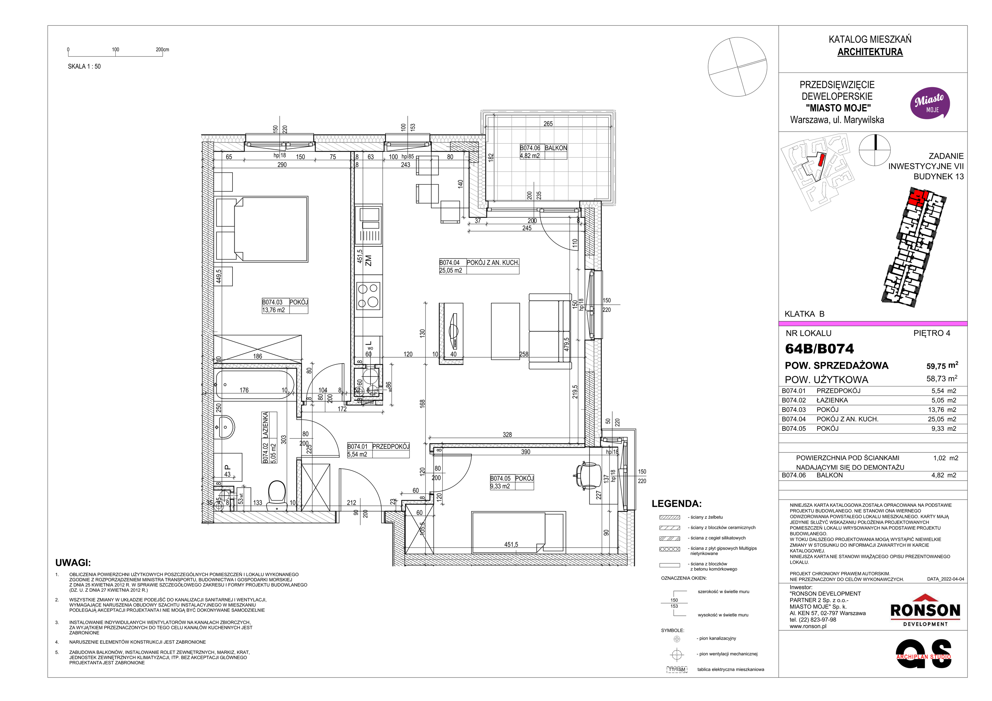 Mieszkanie 59,75 m², piętro 4, oferta nr B13/B074, Miasto Moje, Warszawa, Białołęka, Żerań, ul. Marywilska 62-idx