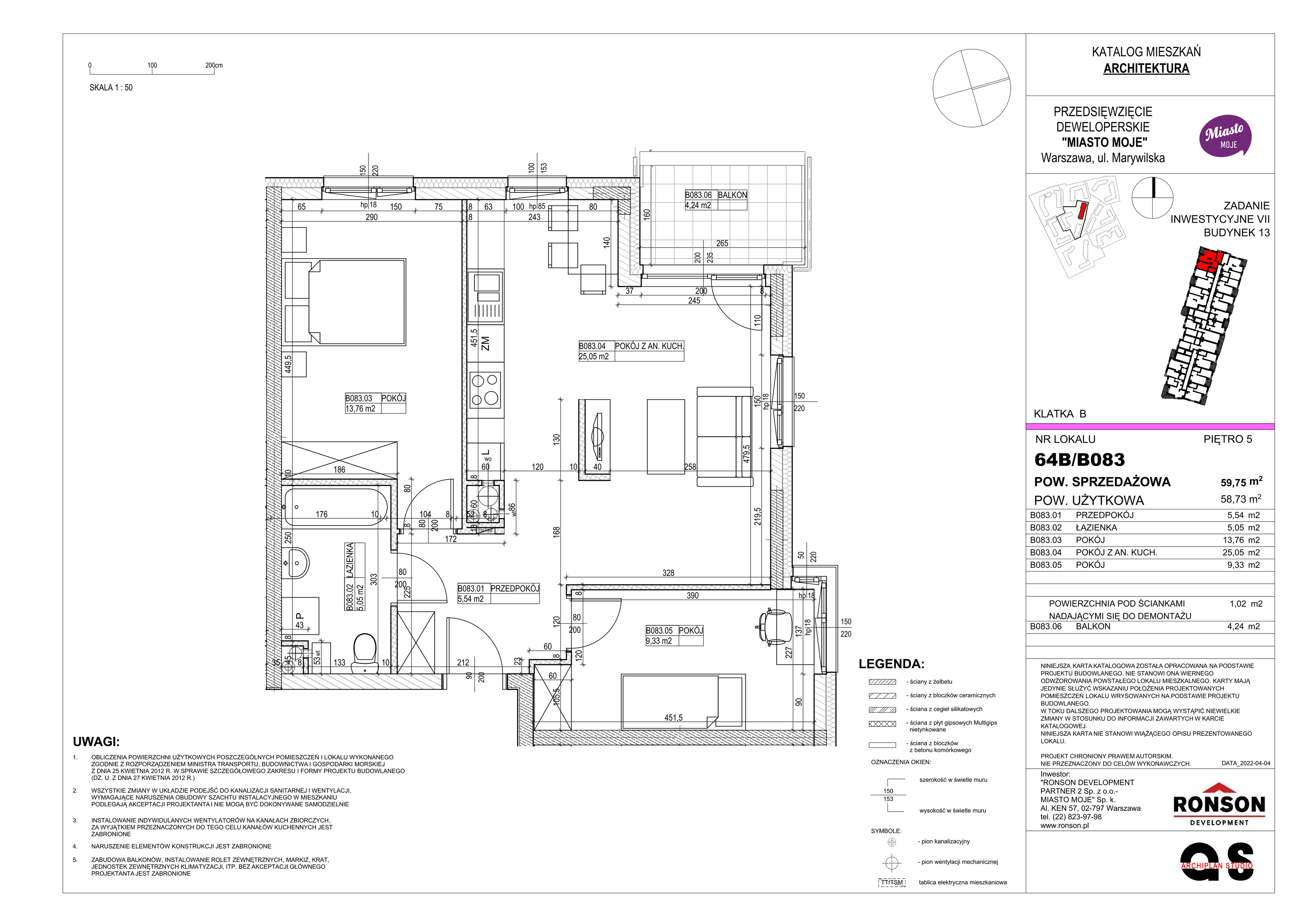 Mieszkanie 59,75 m², piętro 5, oferta nr B13/B083, Miasto Moje, Warszawa, Białołęka, Żerań, ul. Marywilska 62-idx