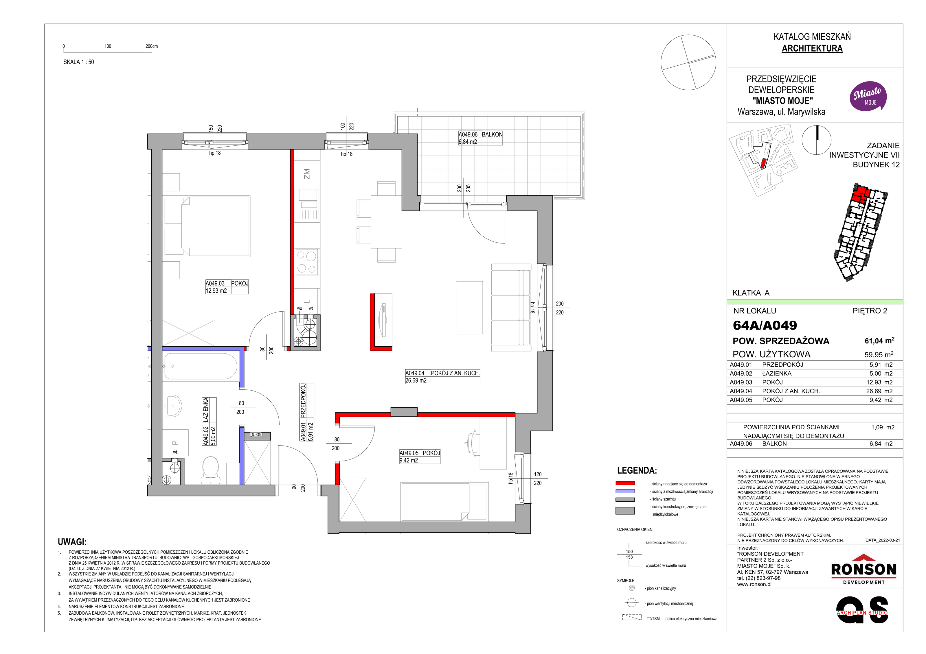 Mieszkanie 61,04 m², piętro 2, oferta nr B12/A049, Miasto Moje, Warszawa, Białołęka, Żerań, ul. Marywilska 62-idx