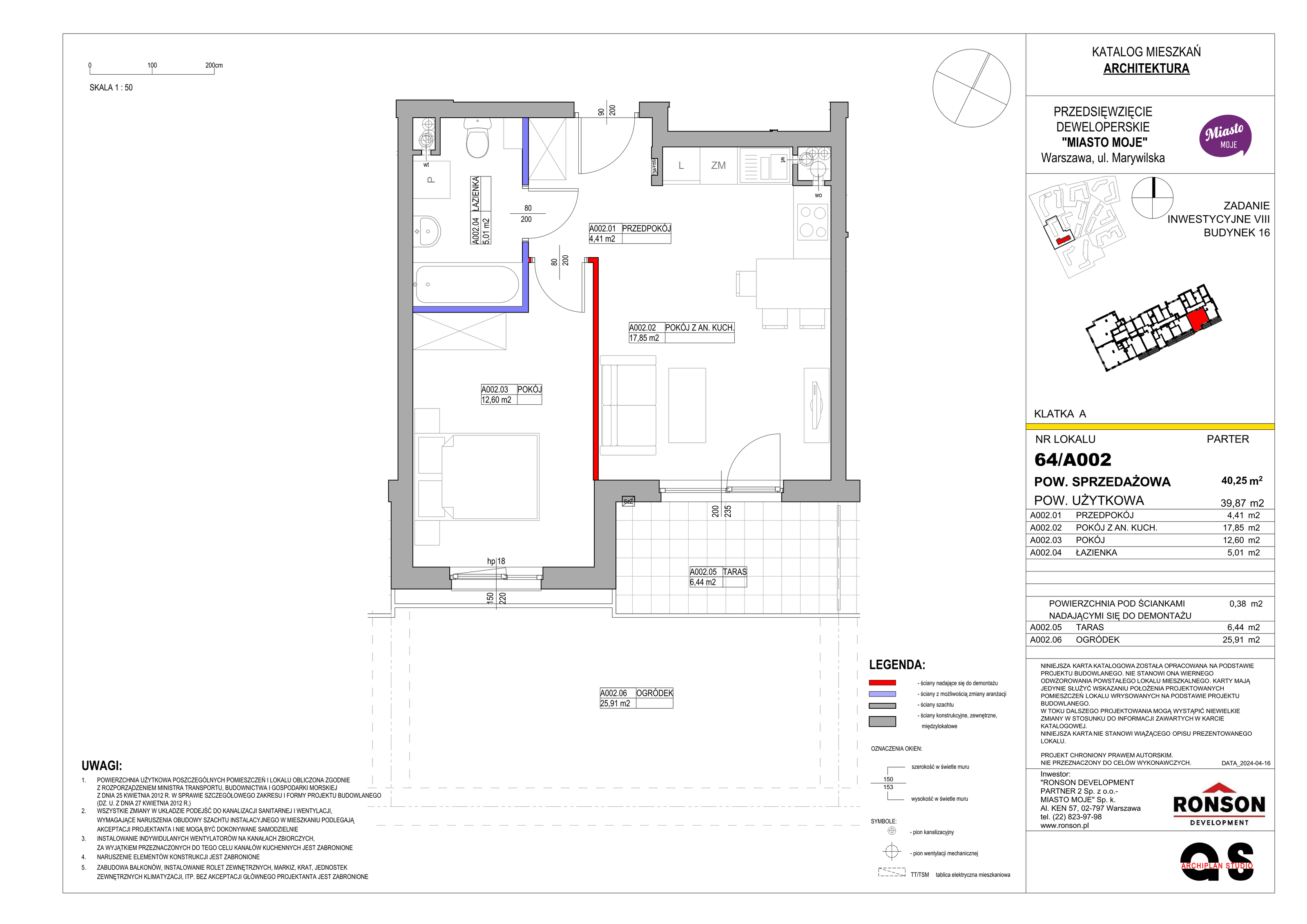 Mieszkanie 40,25 m², parter, oferta nr B16/A002, Miasto Moje, Warszawa, Białołęka, Żerań, ul. Marywilska 62-idx