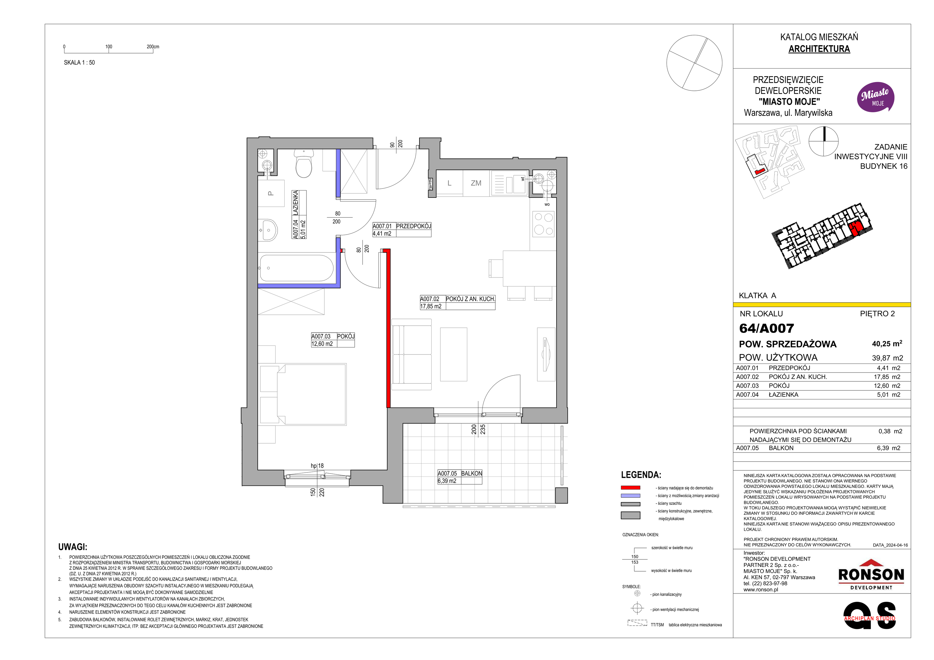 Mieszkanie 40,25 m², piętro 2, oferta nr B16/A007, Miasto Moje, Warszawa, Białołęka, Żerań, ul. Marywilska 62-idx