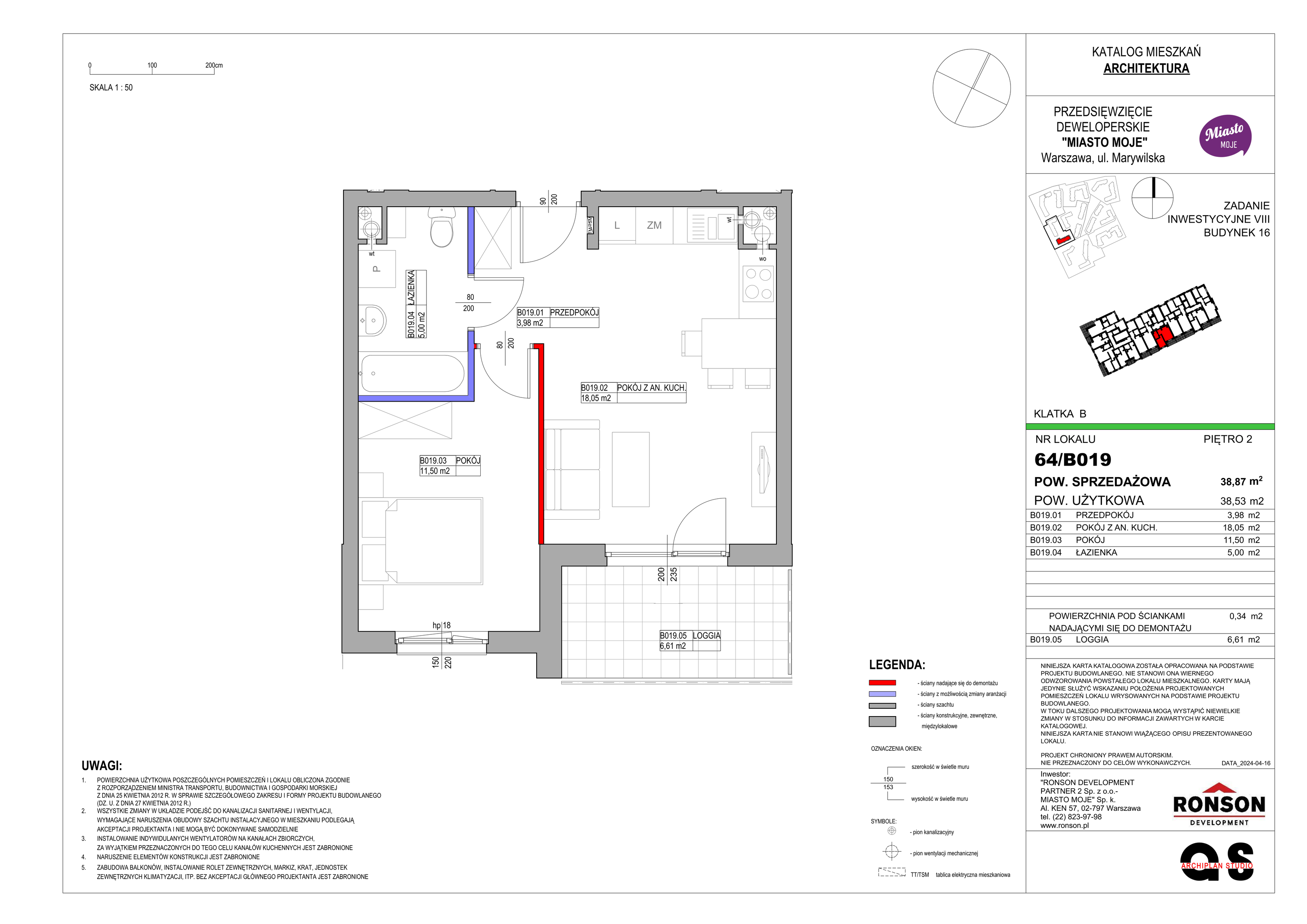 Mieszkanie 38,87 m², piętro 2, oferta nr B16/B019, Miasto Moje, Warszawa, Białołęka, Żerań, ul. Marywilska 62-idx