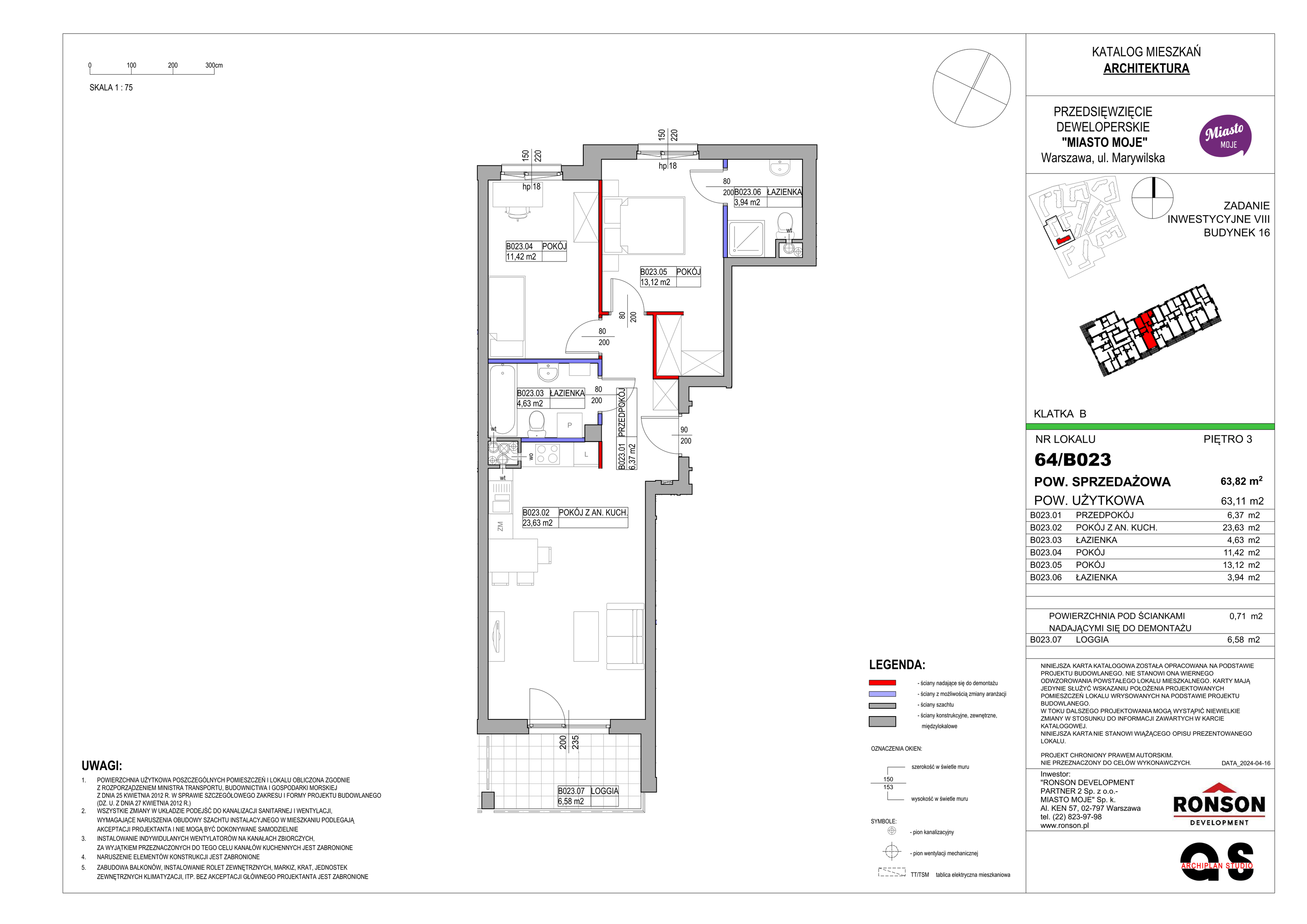 Mieszkanie 63,82 m², piętro 3, oferta nr B16/B023, Miasto Moje, Warszawa, Białołęka, Żerań, ul. Marywilska 62-idx