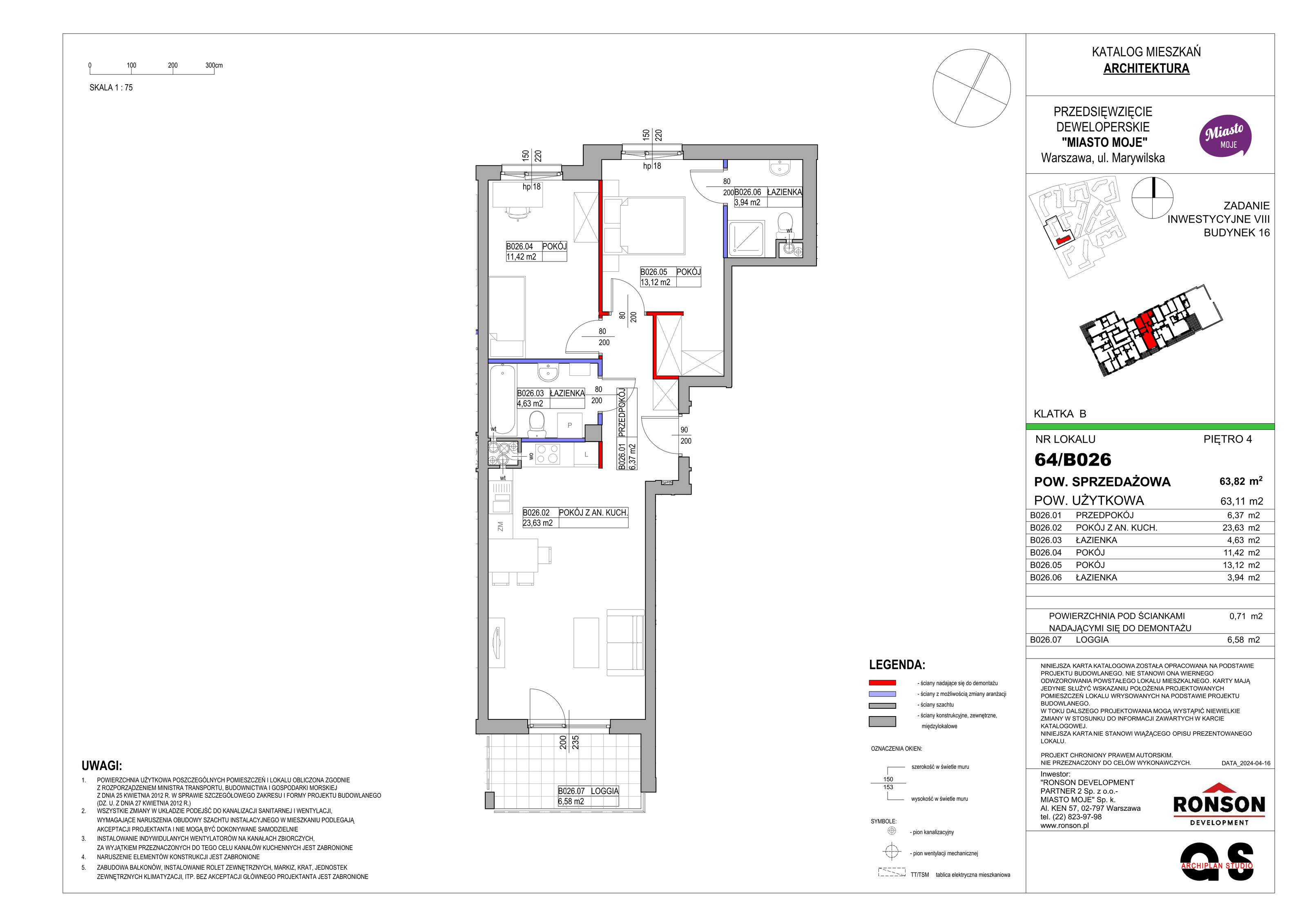 Mieszkanie 63,82 m², piętro 4, oferta nr B16/B026, Miasto Moje, Warszawa, Białołęka, Żerań, ul. Marywilska 62-idx