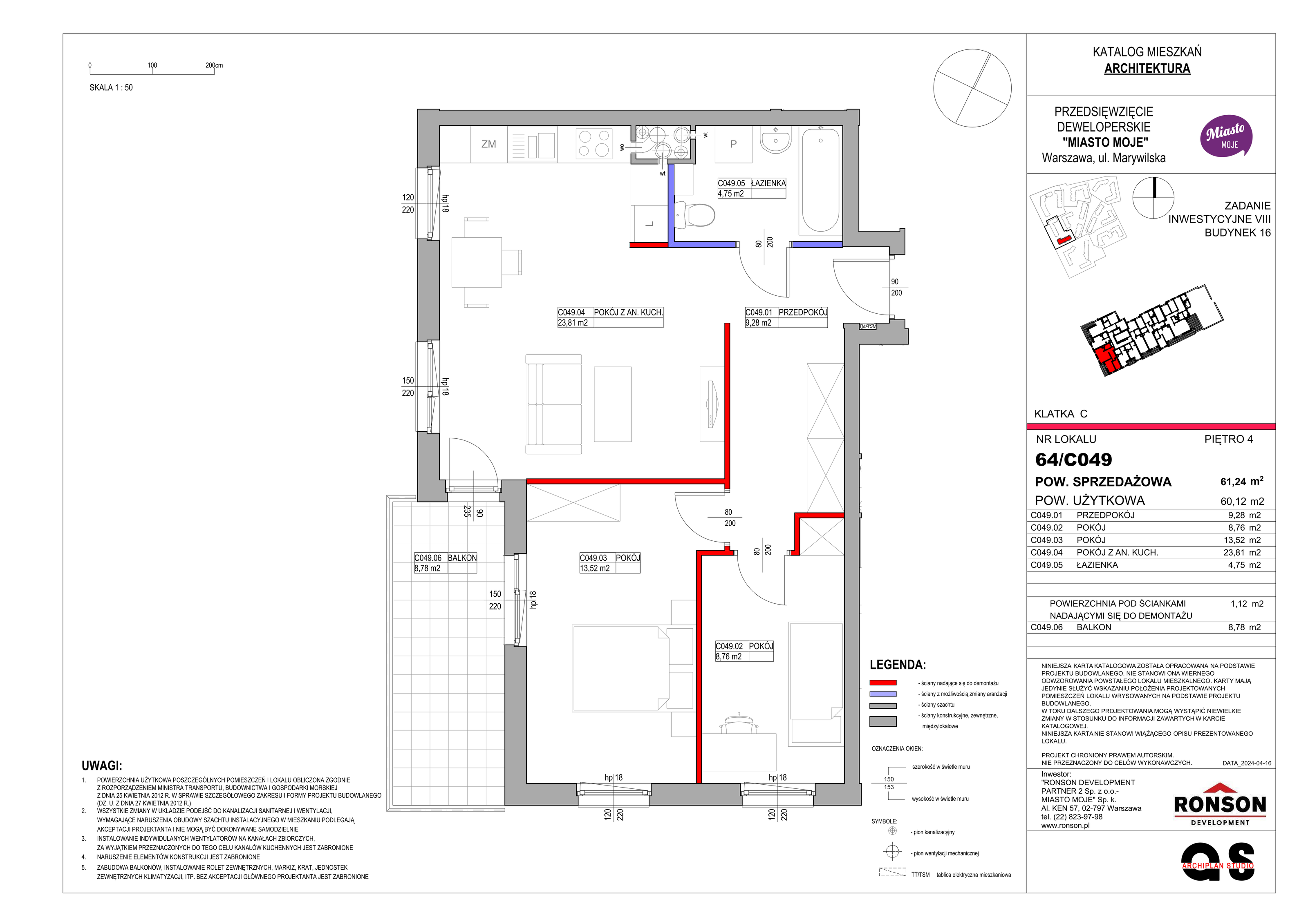 Mieszkanie 61,24 m², piętro 4, oferta nr B16/C049, Miasto Moje, Warszawa, Białołęka, Żerań, ul. Marywilska 62-idx