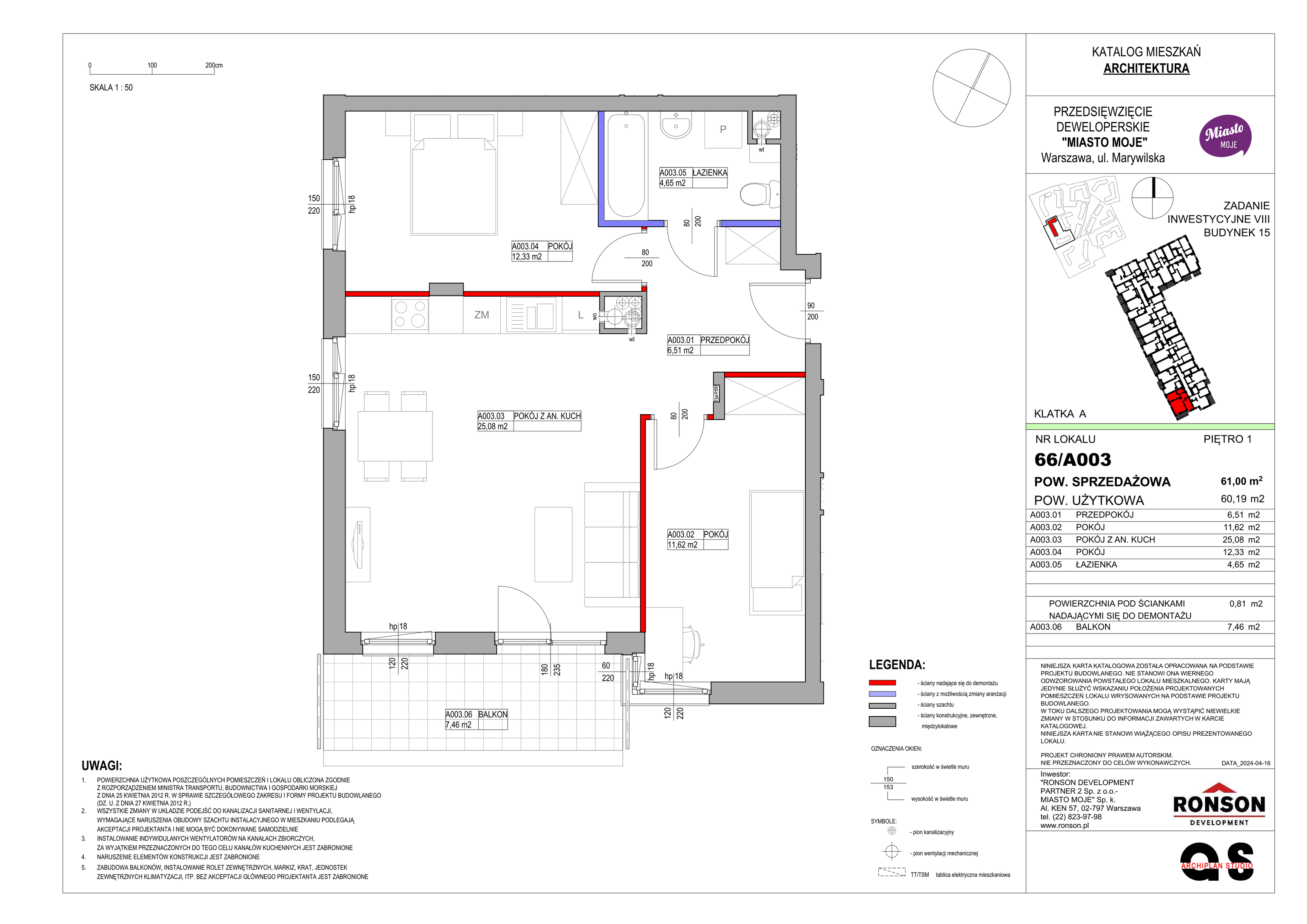 Mieszkanie 61,00 m², piętro 1, oferta nr B15/A003, Miasto Moje, Warszawa, Białołęka, Żerań, ul. Marywilska 62-idx