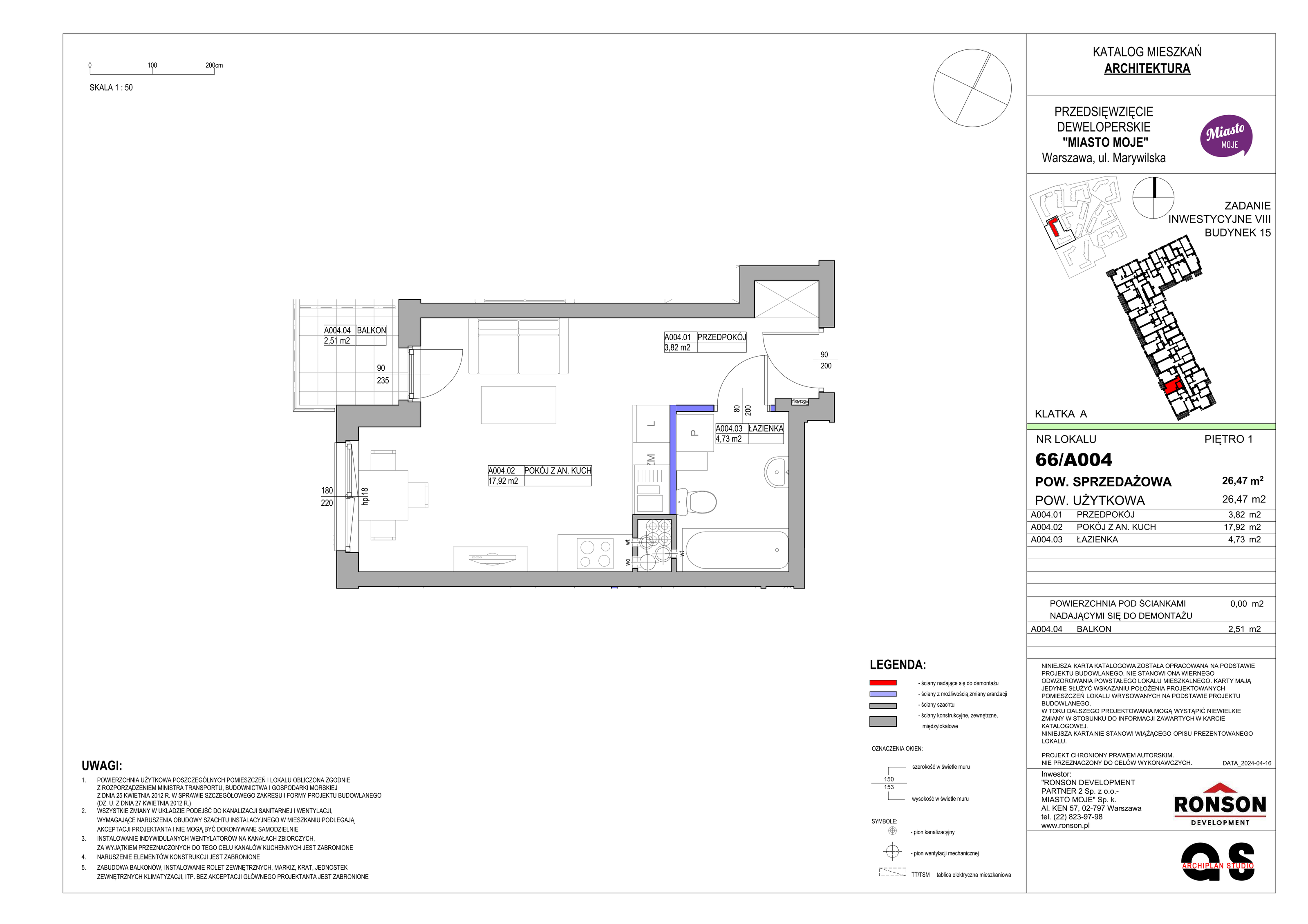 Mieszkanie 26,47 m², piętro 1, oferta nr B15/A004, Miasto Moje, Warszawa, Białołęka, Żerań, ul. Marywilska 62-idx