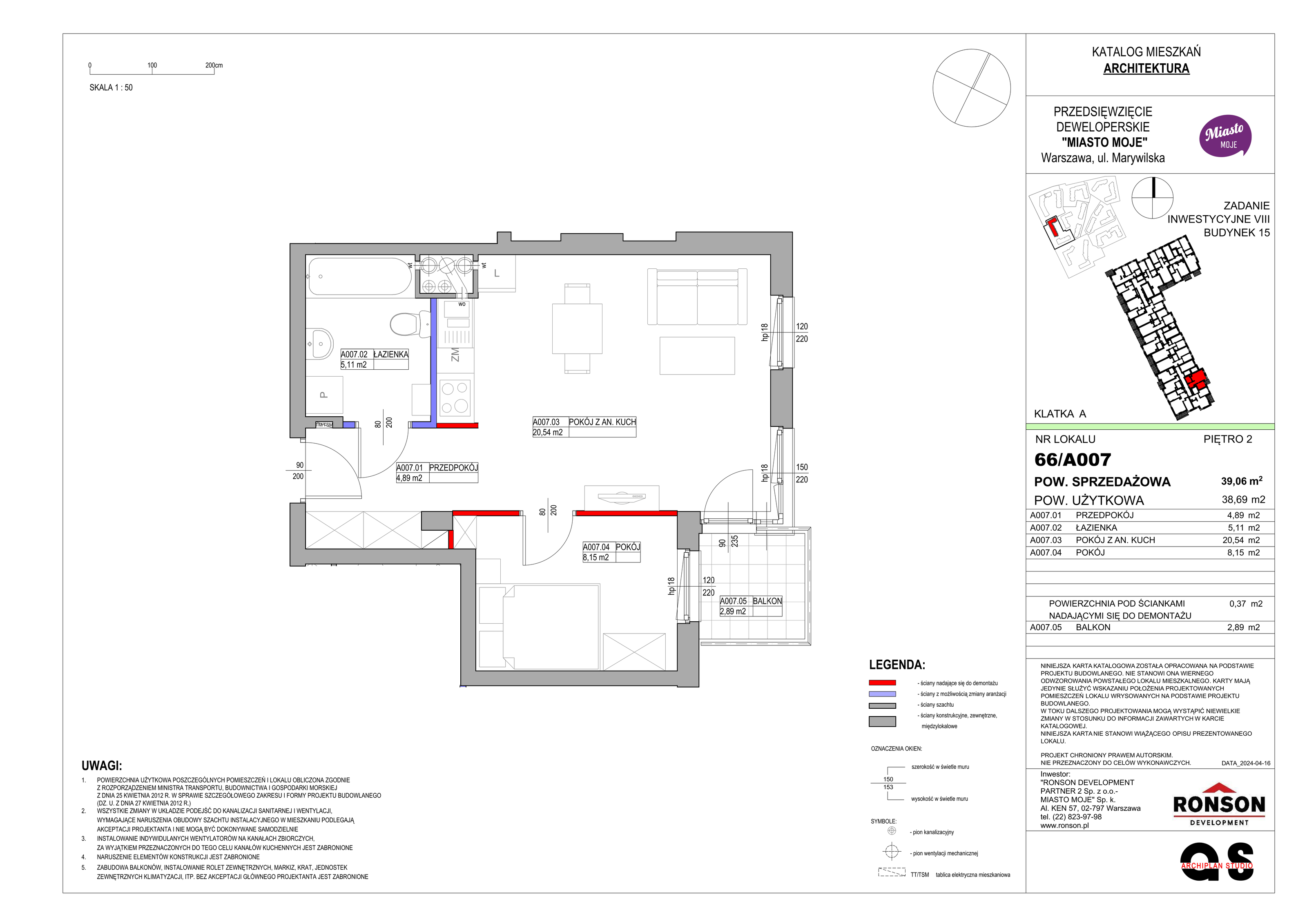 Mieszkanie 39,06 m², piętro 2, oferta nr B15/A007, Miasto Moje, Warszawa, Białołęka, Żerań, ul. Marywilska 62-idx