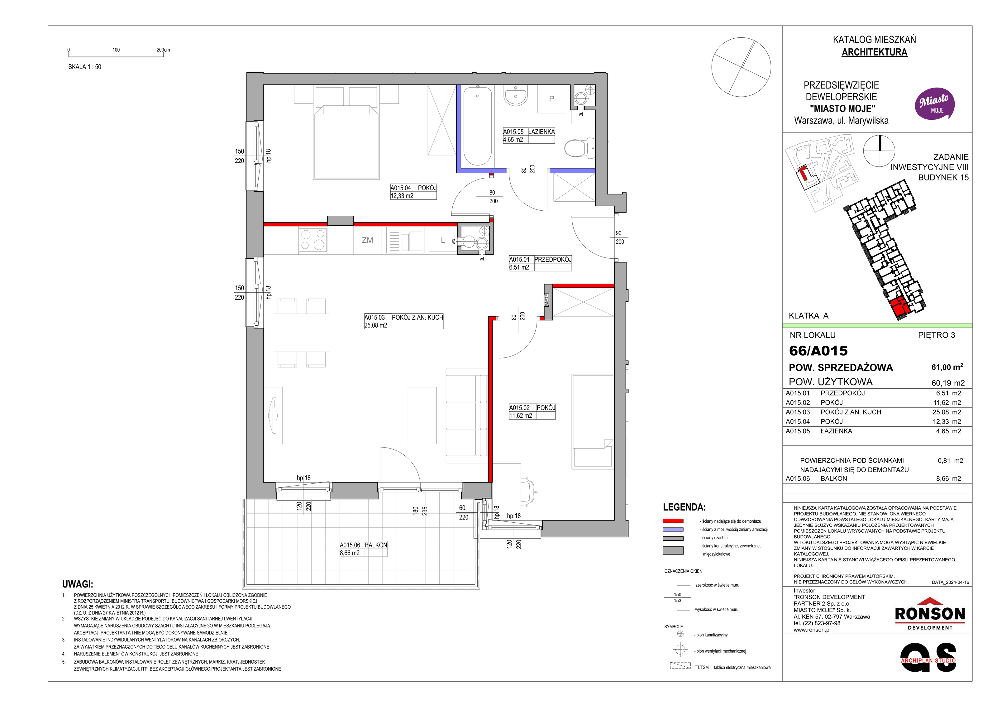 Mieszkanie 61,00 m², piętro 3, oferta nr B15/A015, Miasto Moje, Warszawa, Białołęka, Żerań, ul. Marywilska 62-idx