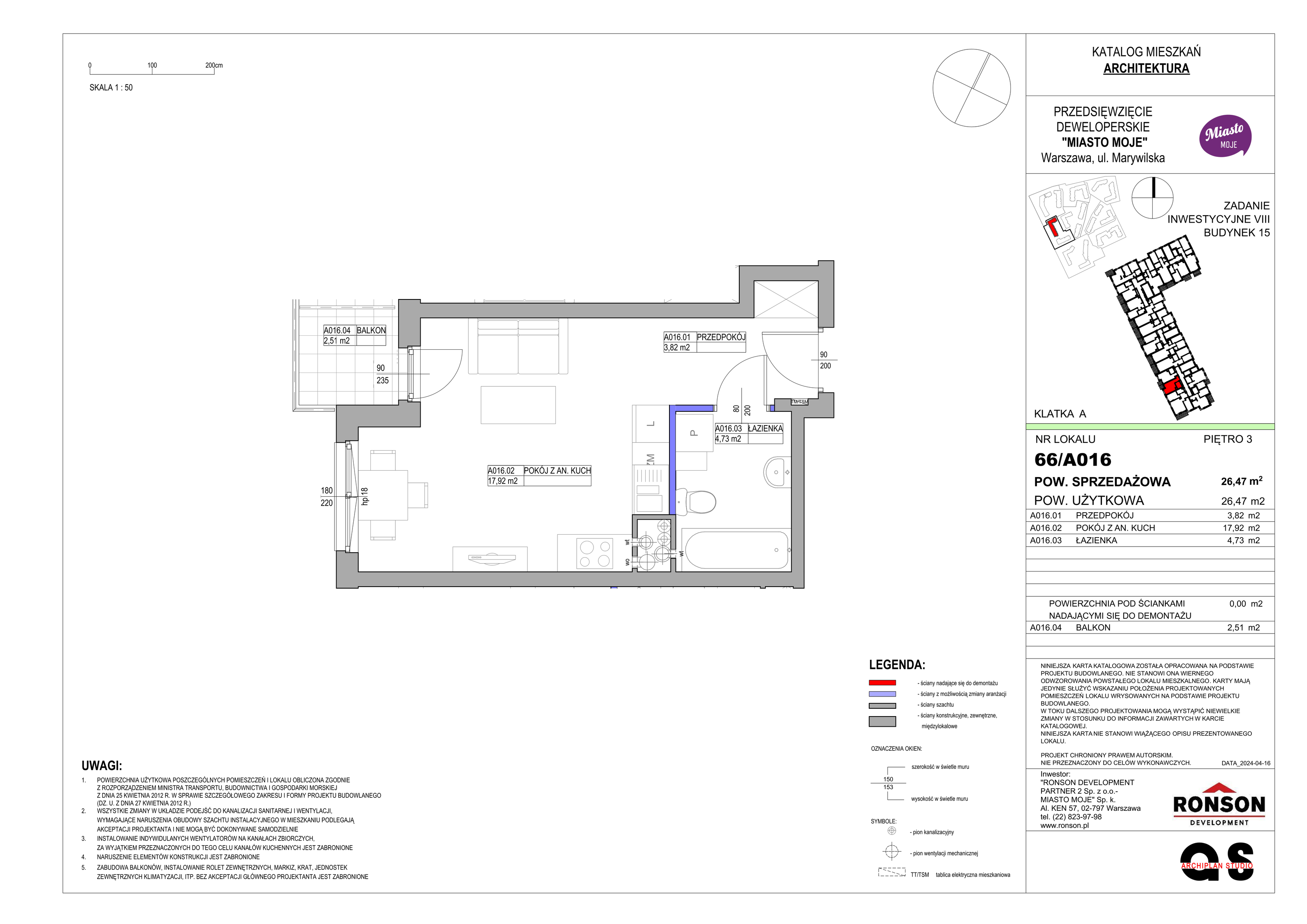 Mieszkanie 26,47 m², piętro 3, oferta nr B15/A016, Miasto Moje, Warszawa, Białołęka, Żerań, ul. Marywilska 62-idx