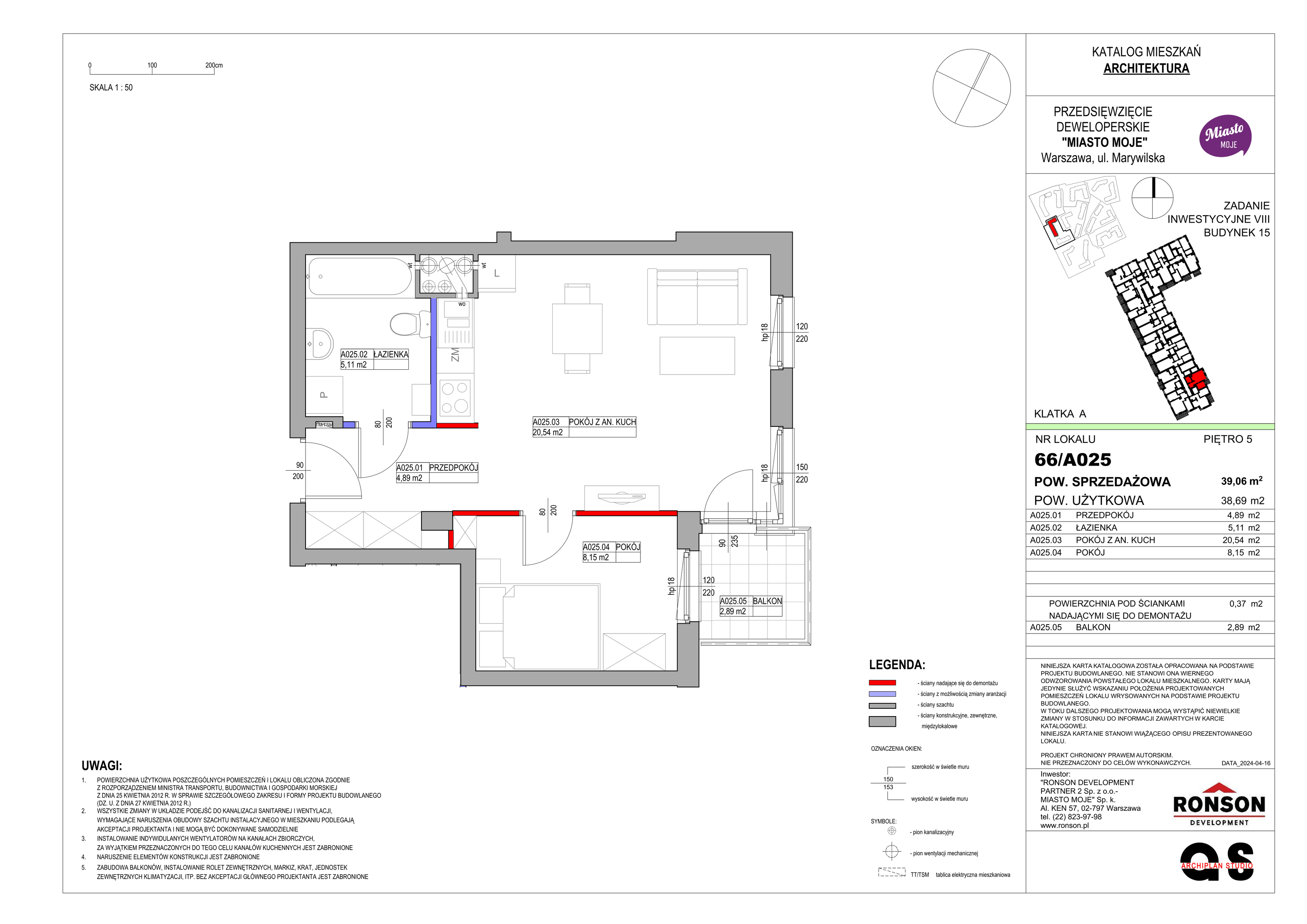 Mieszkanie 39,06 m², piętro 5, oferta nr B15/A025, Miasto Moje, Warszawa, Białołęka, Żerań, ul. Marywilska 62-idx