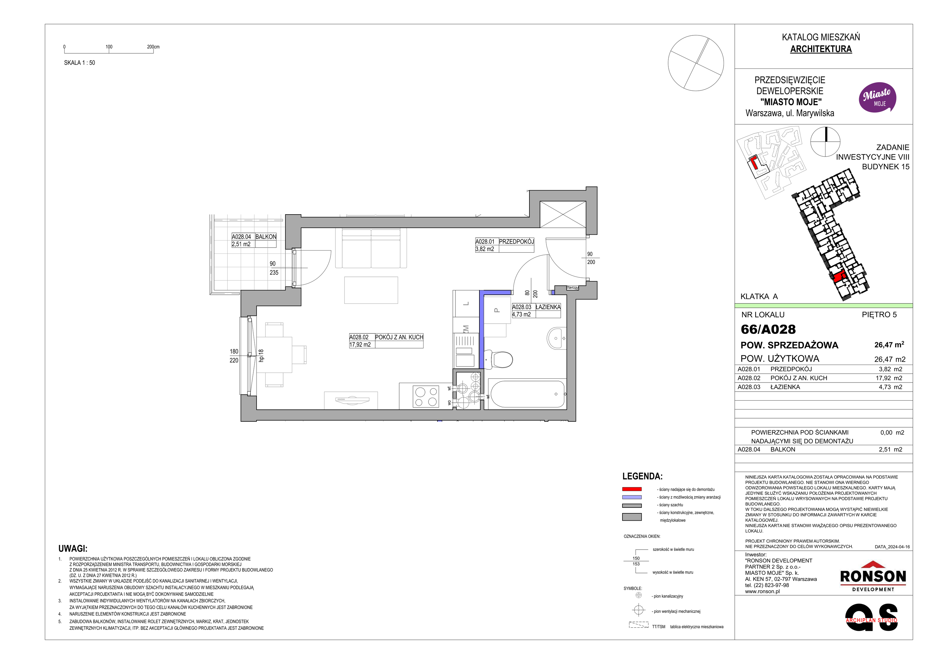 Mieszkanie 26,47 m², piętro 5, oferta nr B15/A028, Miasto Moje, Warszawa, Białołęka, Żerań, ul. Marywilska 62-idx