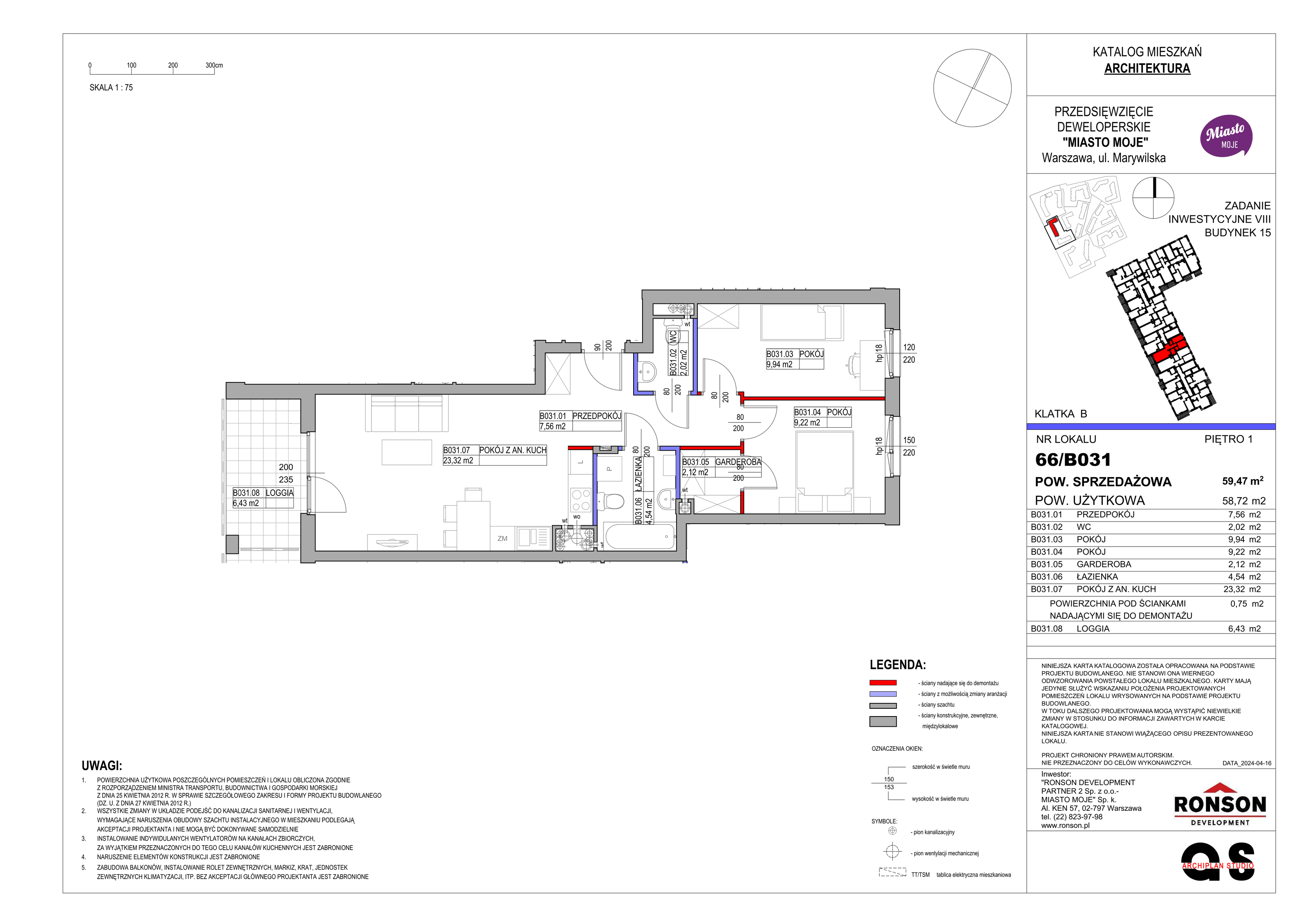 Mieszkanie 59,47 m², piętro 1, oferta nr B15/B031, Miasto Moje, Warszawa, Białołęka, Żerań, ul. Marywilska 62-idx