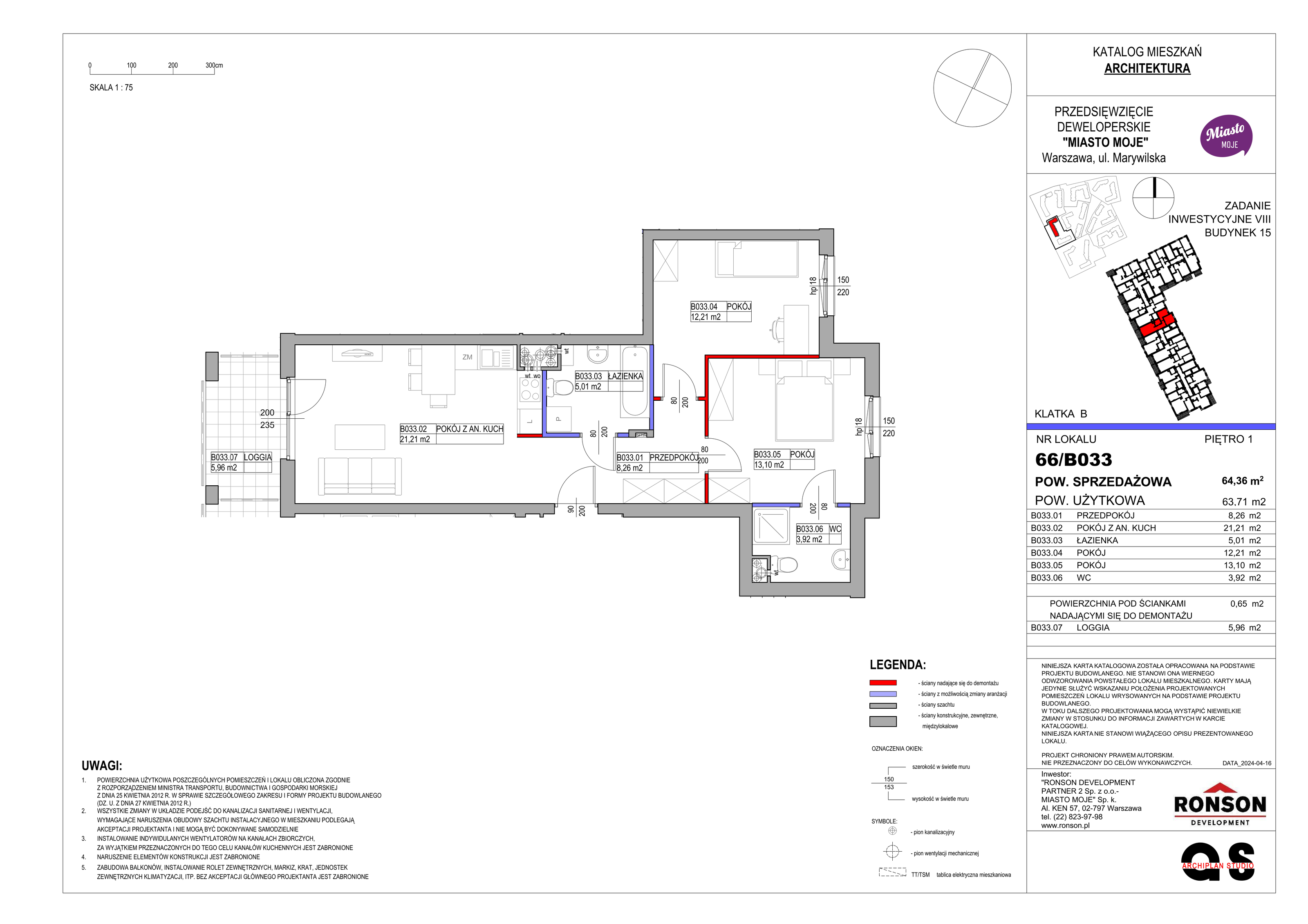 Mieszkanie 64,36 m², piętro 1, oferta nr B15/B033, Miasto Moje, Warszawa, Białołęka, Żerań, ul. Marywilska 62-idx