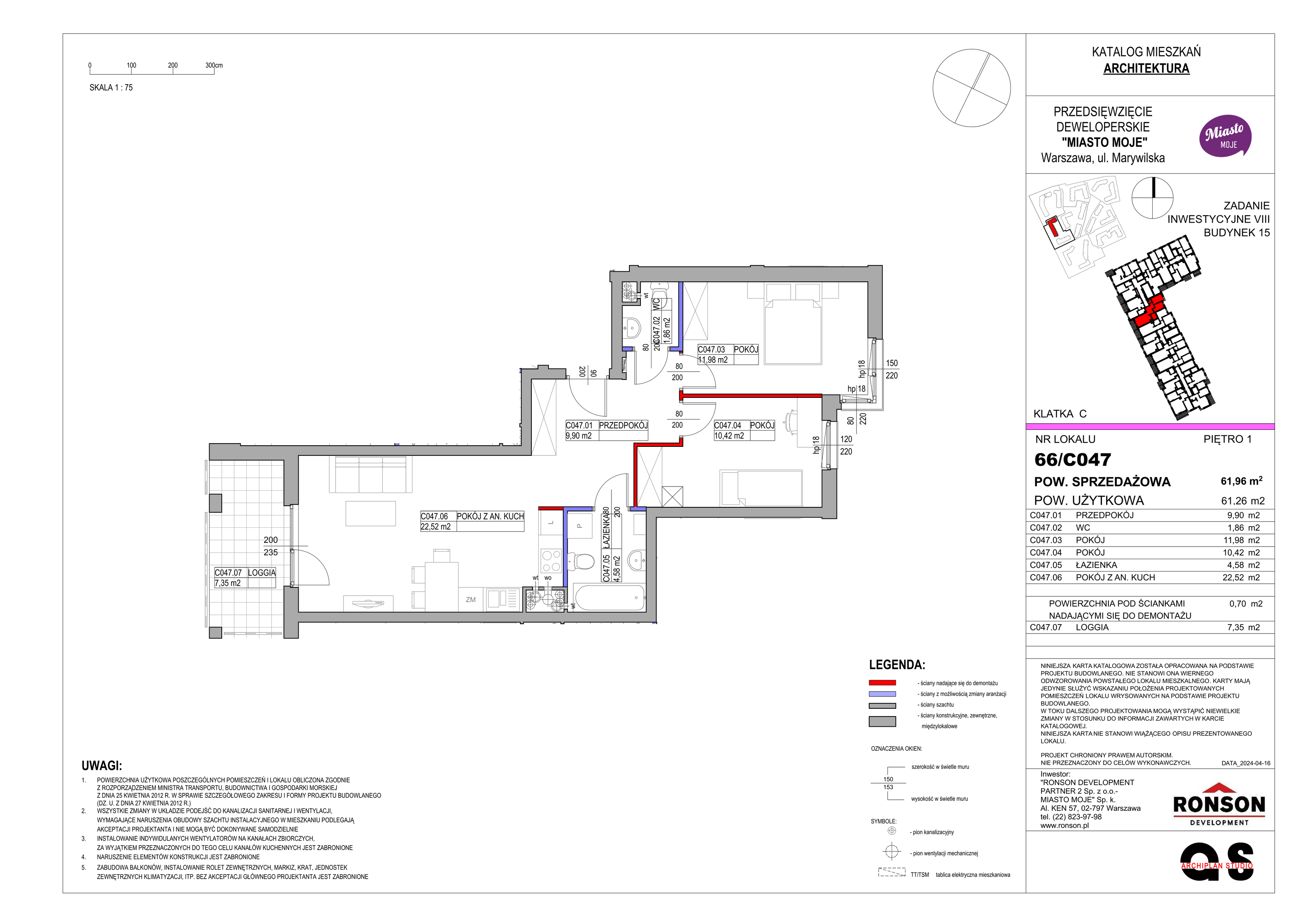 Mieszkanie 61,96 m², piętro 1, oferta nr B15/C047, Miasto Moje, Warszawa, Białołęka, Żerań, ul. Marywilska 62-idx