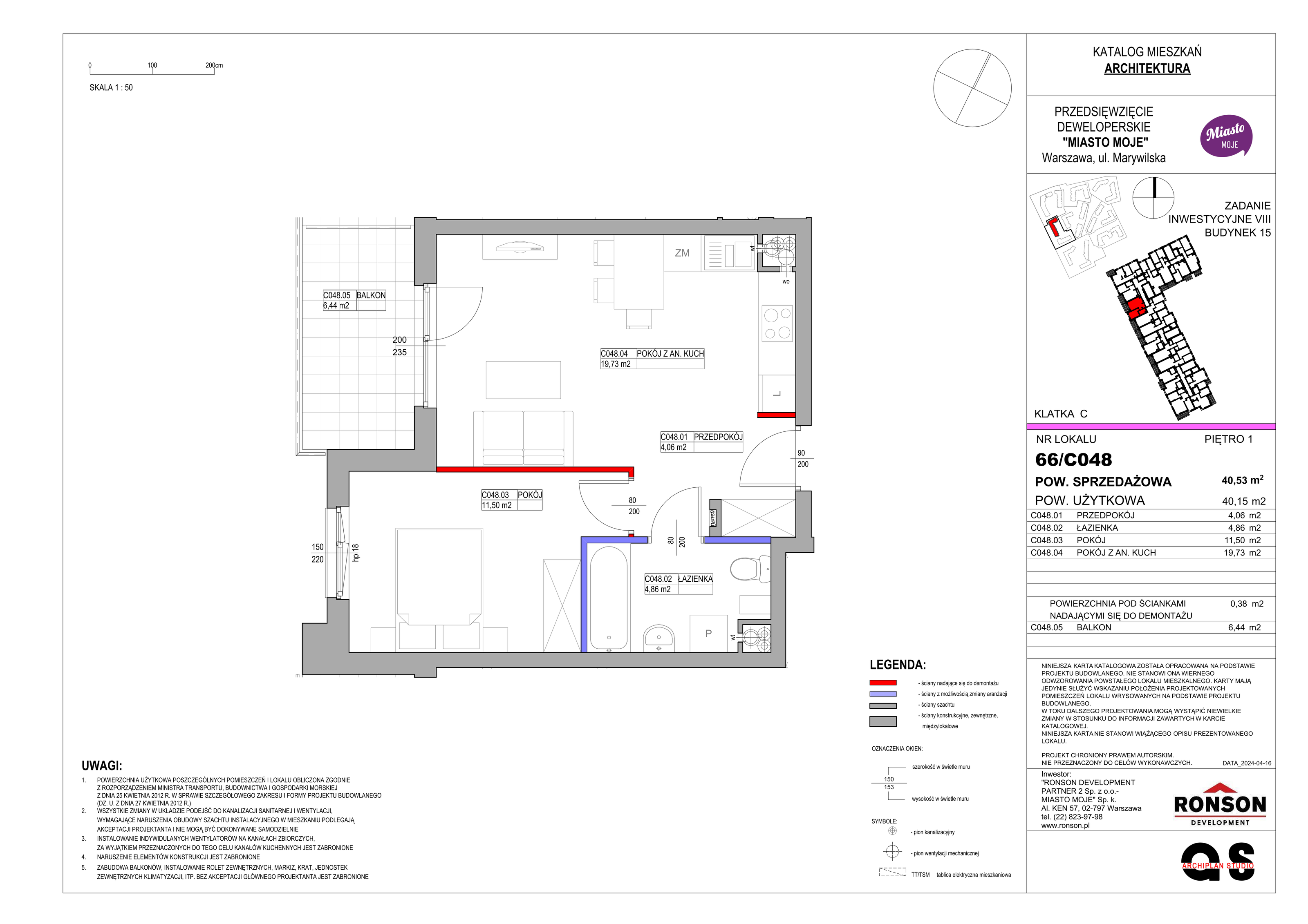 Mieszkanie 40,53 m², piętro 1, oferta nr B15/C048, Miasto Moje, Warszawa, Białołęka, Żerań, ul. Marywilska 62-idx