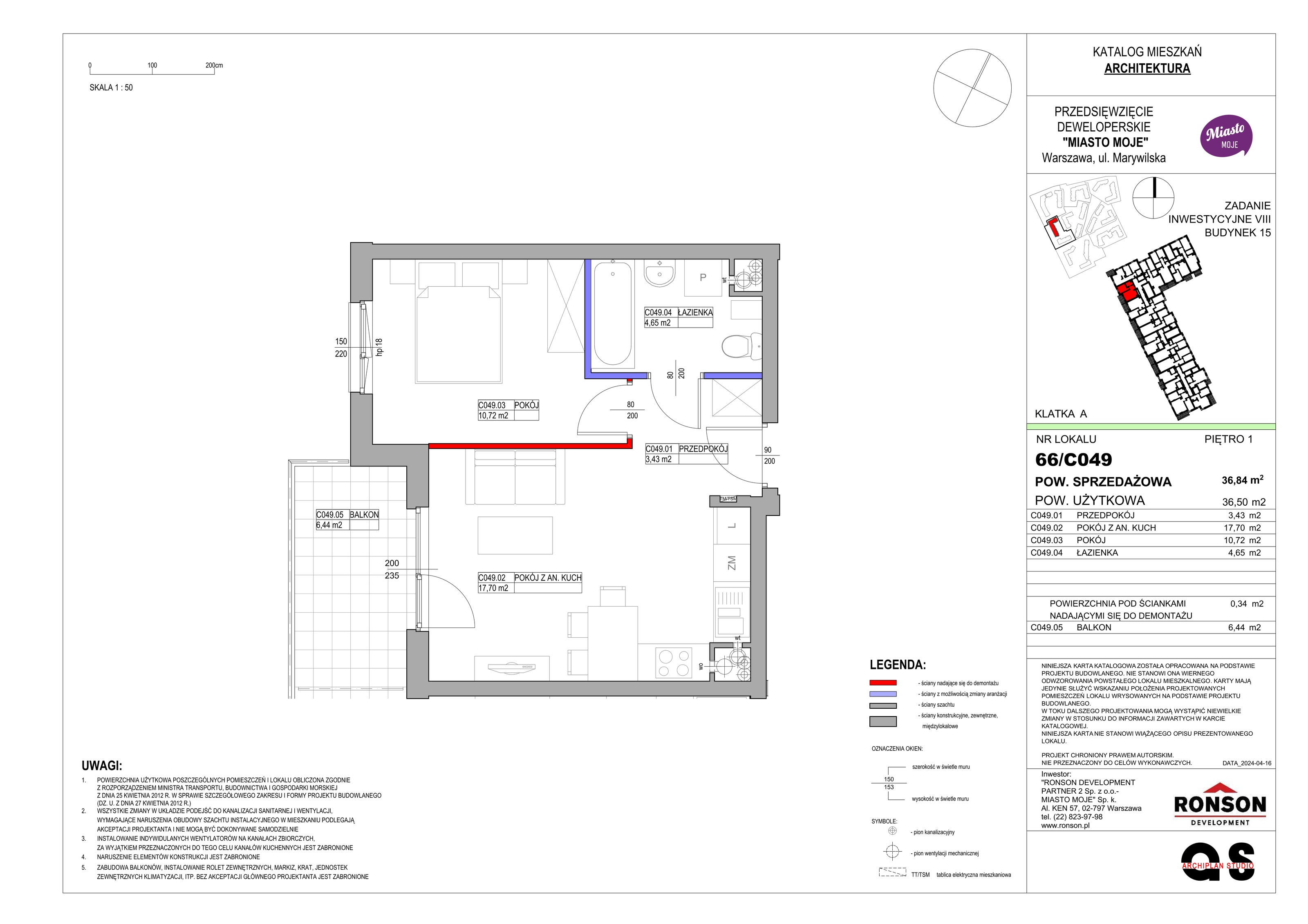 Mieszkanie 36,84 m², piętro 1, oferta nr B15/C049, Miasto Moje, Warszawa, Białołęka, Żerań, ul. Marywilska 62-idx