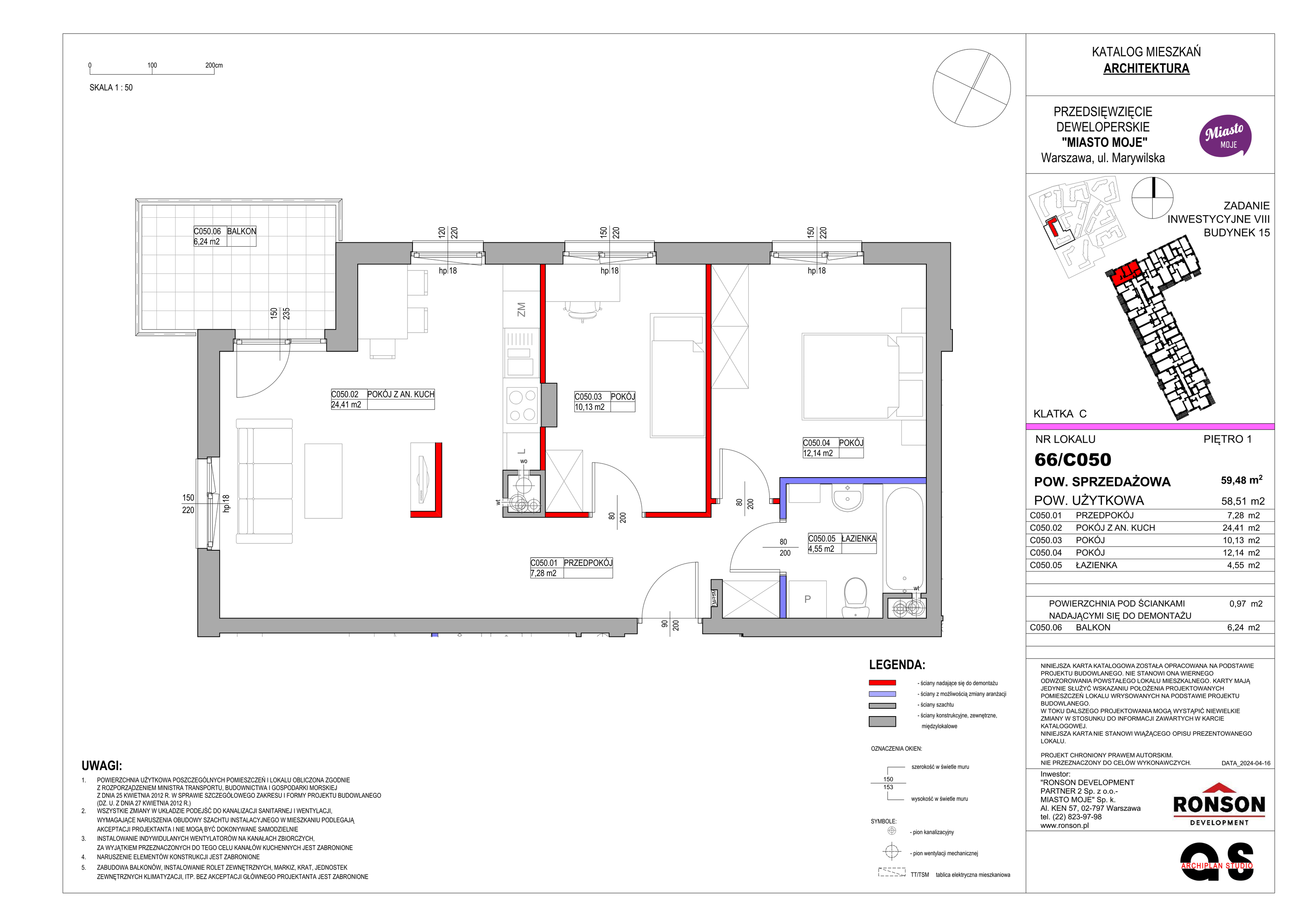 Mieszkanie 59,48 m², piętro 1, oferta nr B15/C050, Miasto Moje, Warszawa, Białołęka, Żerań, ul. Marywilska 62-idx