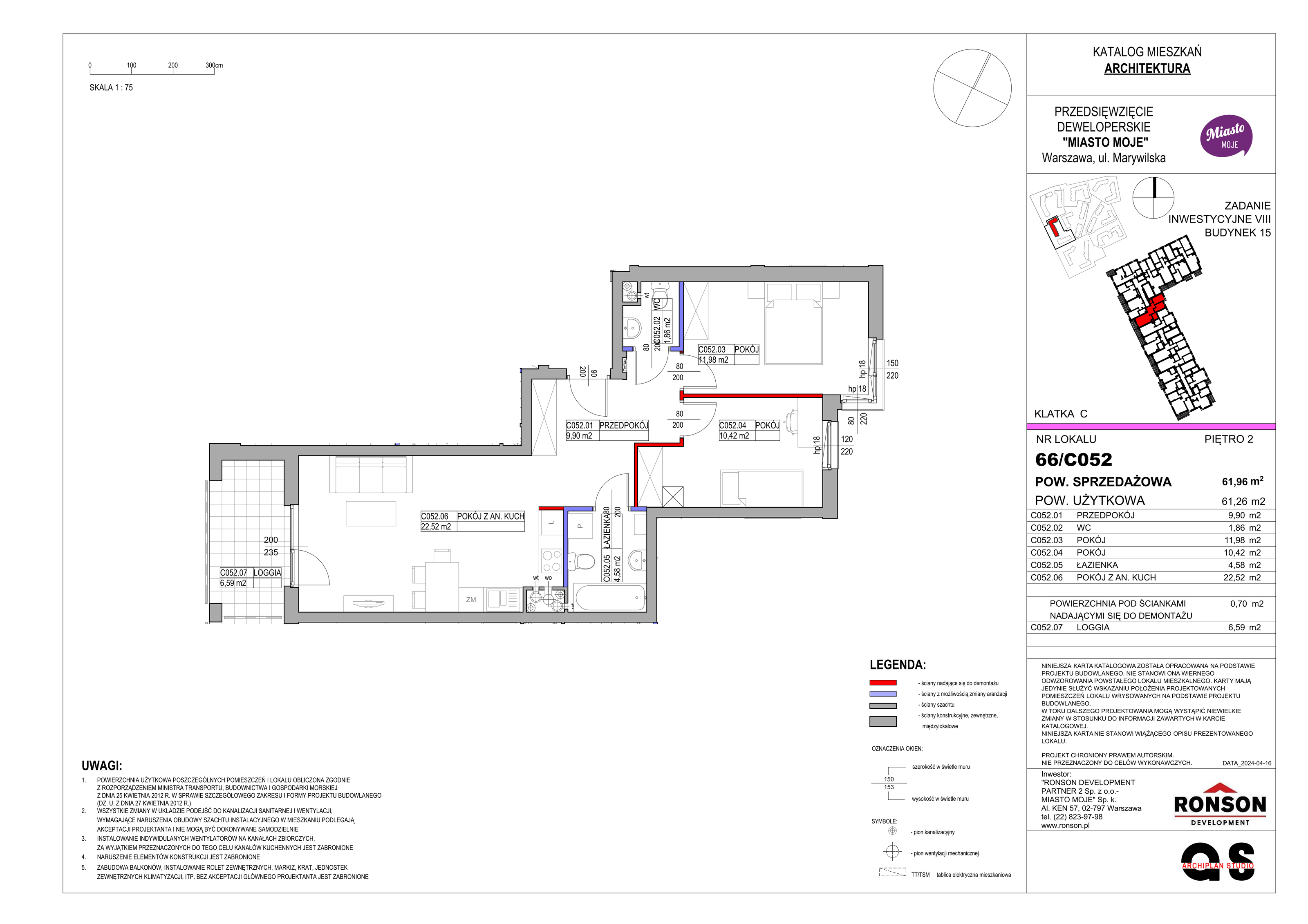 Mieszkanie 61,96 m², piętro 2, oferta nr B15/C052, Miasto Moje, Warszawa, Białołęka, Żerań, ul. Marywilska 62-idx