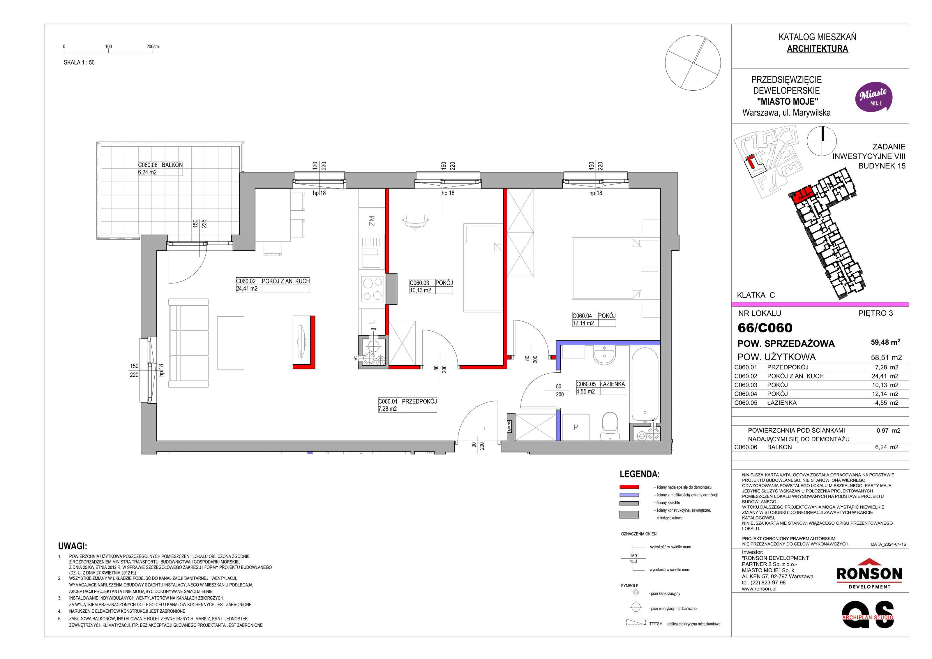 Mieszkanie 59,48 m², piętro 3, oferta nr B15/C060, Miasto Moje, Warszawa, Białołęka, Żerań, ul. Marywilska 62-idx