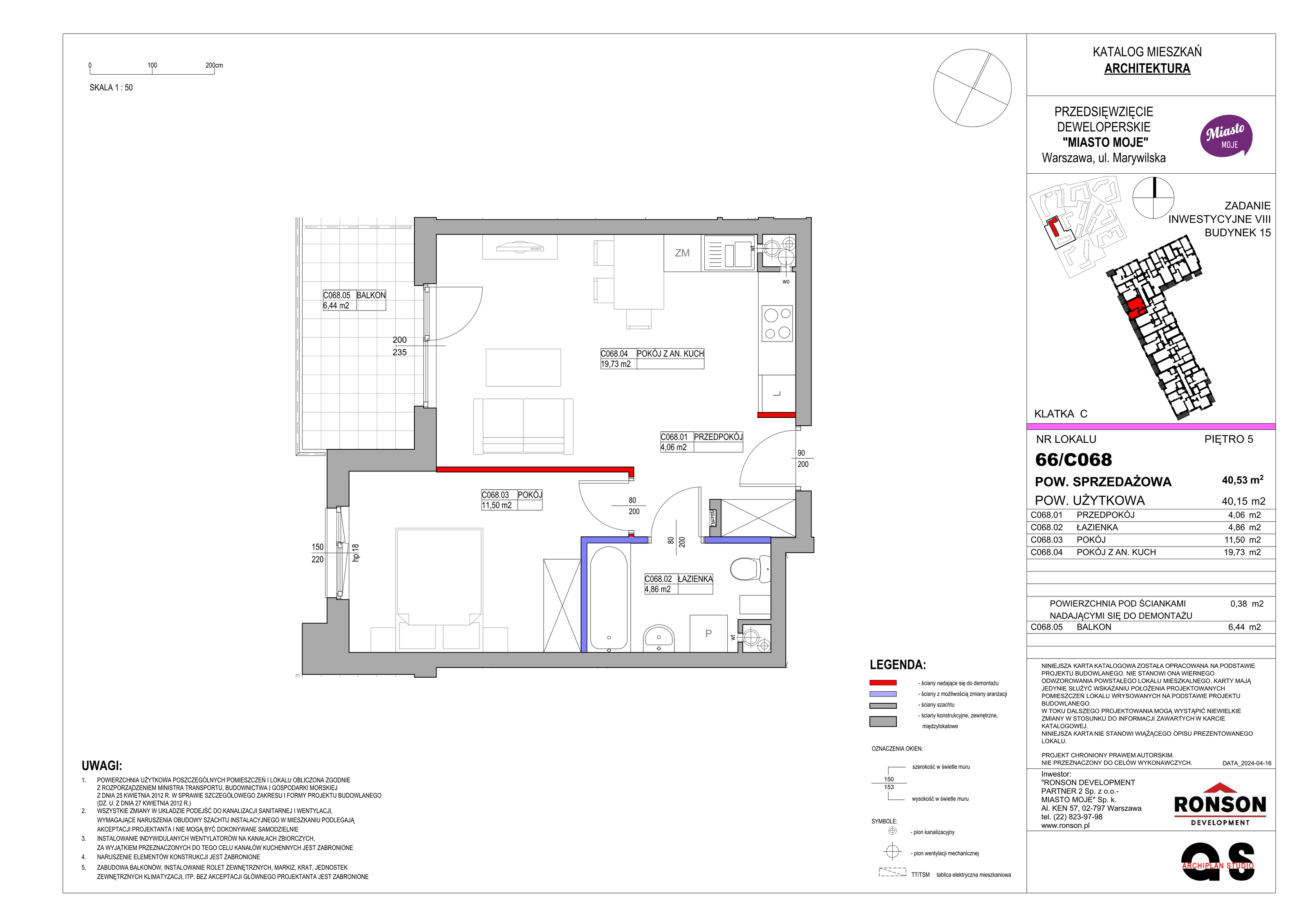 Mieszkanie 40,53 m², piętro 5, oferta nr B15/C068, Miasto Moje, Warszawa, Białołęka, Żerań, ul. Marywilska 62-idx