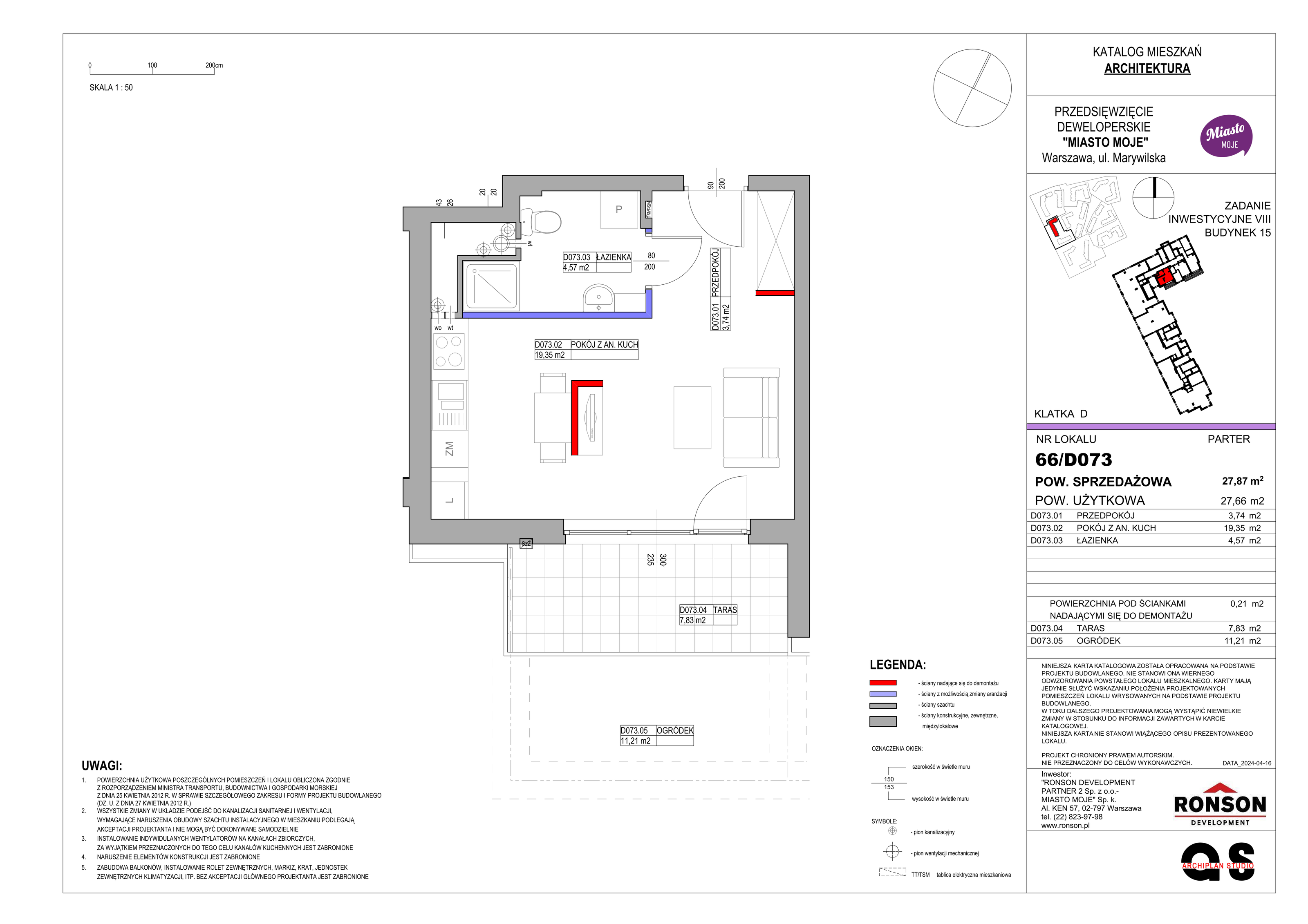 Mieszkanie 27,87 m², parter, oferta nr B15/D073, Miasto Moje, Warszawa, Białołęka, Żerań, ul. Marywilska 62-idx