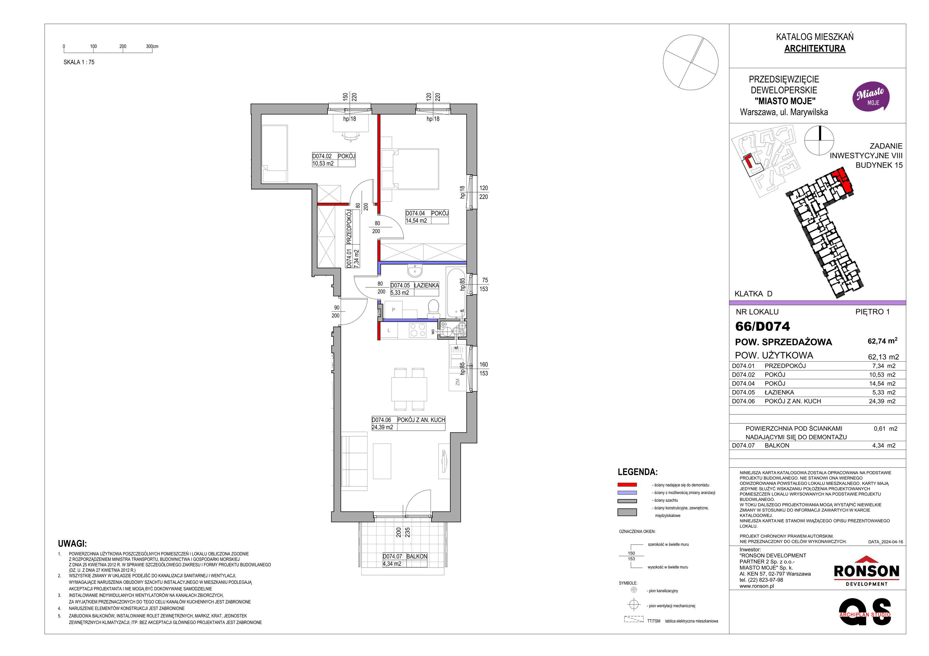 Mieszkanie 62,74 m², piętro 1, oferta nr B15/D074, Miasto Moje, Warszawa, Białołęka, Żerań, ul. Marywilska 62-idx